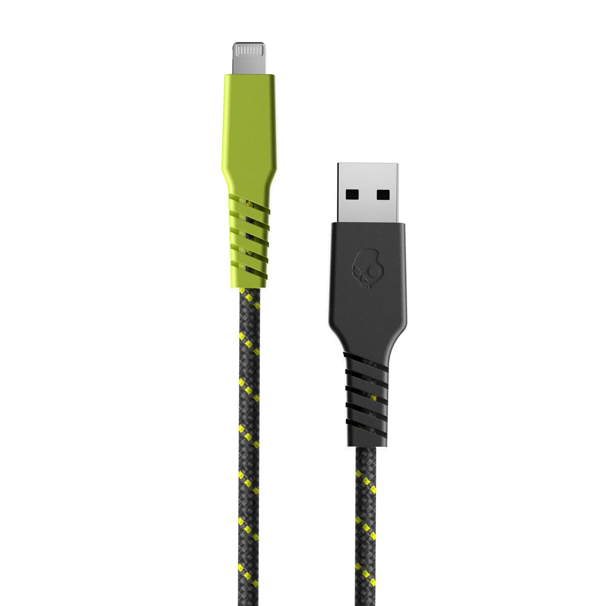 Skullcandy Line+ Braided Lightning Cable - 15W Fast Charging USB A to Lightning Cable for iPhone 14/13/12/11/Pro/Max/X/8/7/6, 6ft Durable Sync & Charger Cord in Grey/Yellow - Perfect for Home, Office & Travel Use