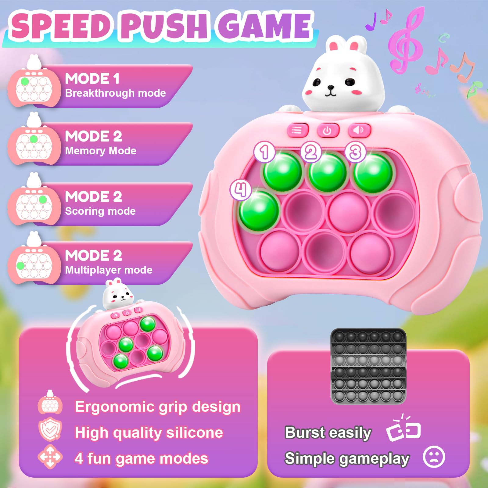 Electronic Pop It, Quick Push Pop Game Fidget Toy for Kids & Adults - Stress Relief Bubble Popper Sensory Toy - Perfect Gift for Children, Girls & Boys - Great for Anxiety Relief, Focus & Classroom Activities