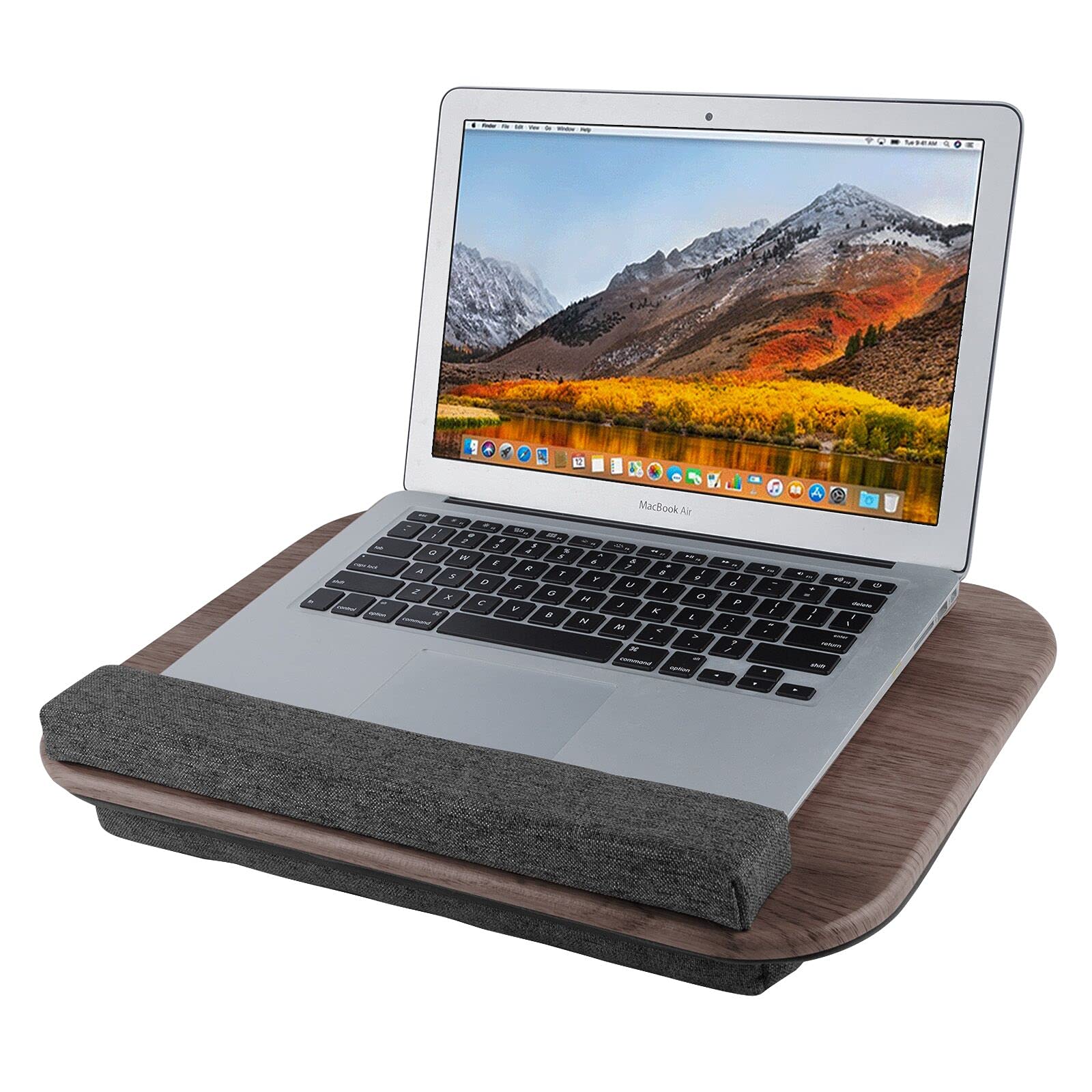 Kavalan Portable Laptop Lap Desk with Pillow Cushion - Adjustable Laptop Tray with Tablet Slot & Phone Holder, Wrist Support Pad for 15.6 Inch Laptops - Oak Wood Bed Desk for Home Office, Sofa, Couch & Travel Use