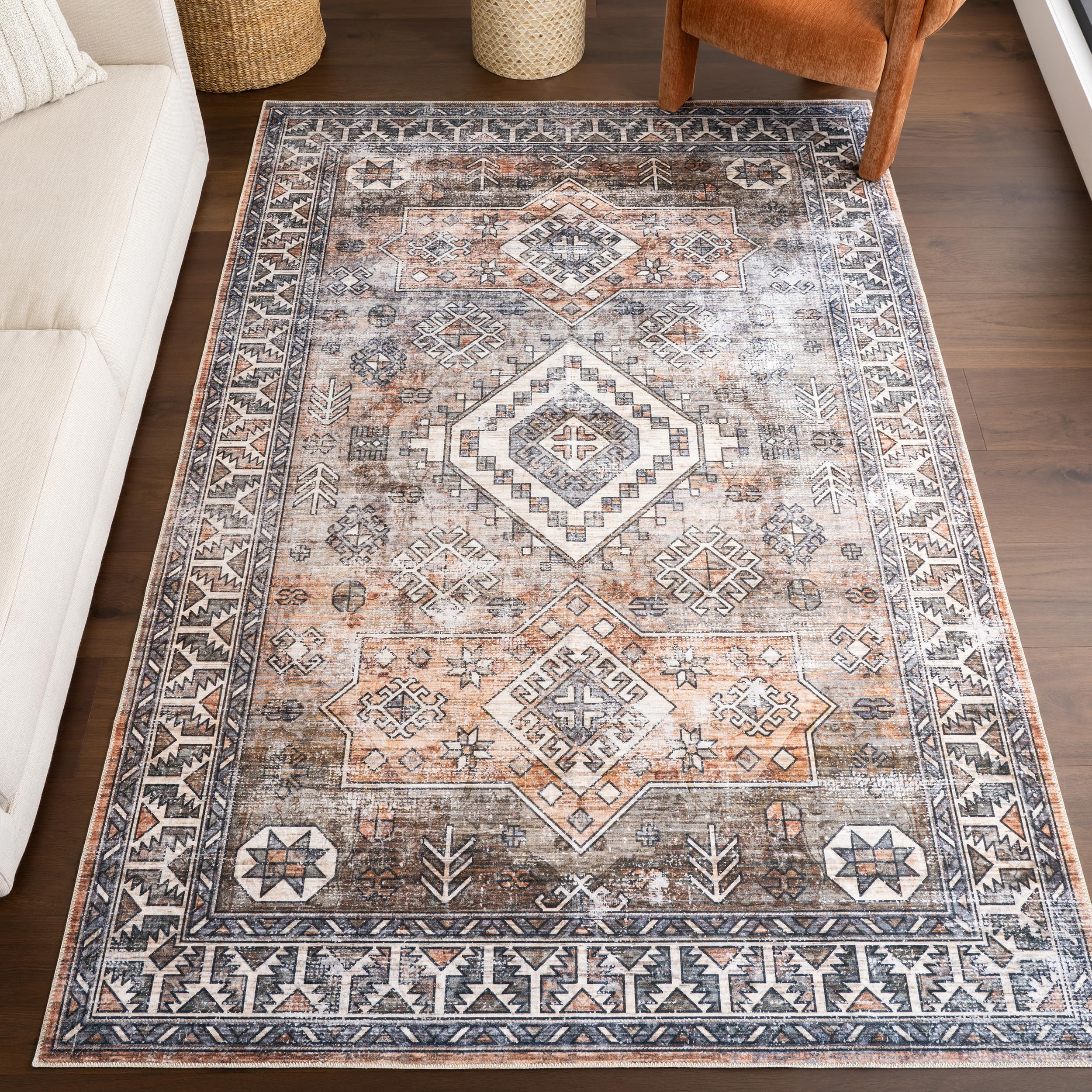 nuLOOM 6' x 9' Machine Washable Stain-Resistant Area Rug with Non-Slip Backing - Low Profile Modern Design for Living Room, Bedroom & Dining Room - Bowie Rust Color - Perfect for High Traffic Areas & Pet-Friendly Homes