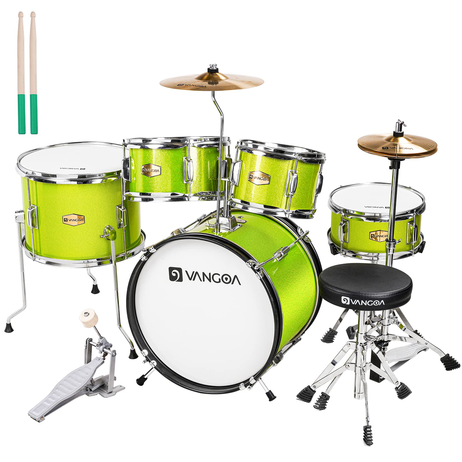 **Vangoa 16 Inch 5-Piece Kids Drum Set for Beginners - Adjustable Throne, Cymbal, Pedal & Drumsticks Included - Perfect for Teens, Children & Junior Musicians (Great for Home Practice, Music Lessons & Gifts)**