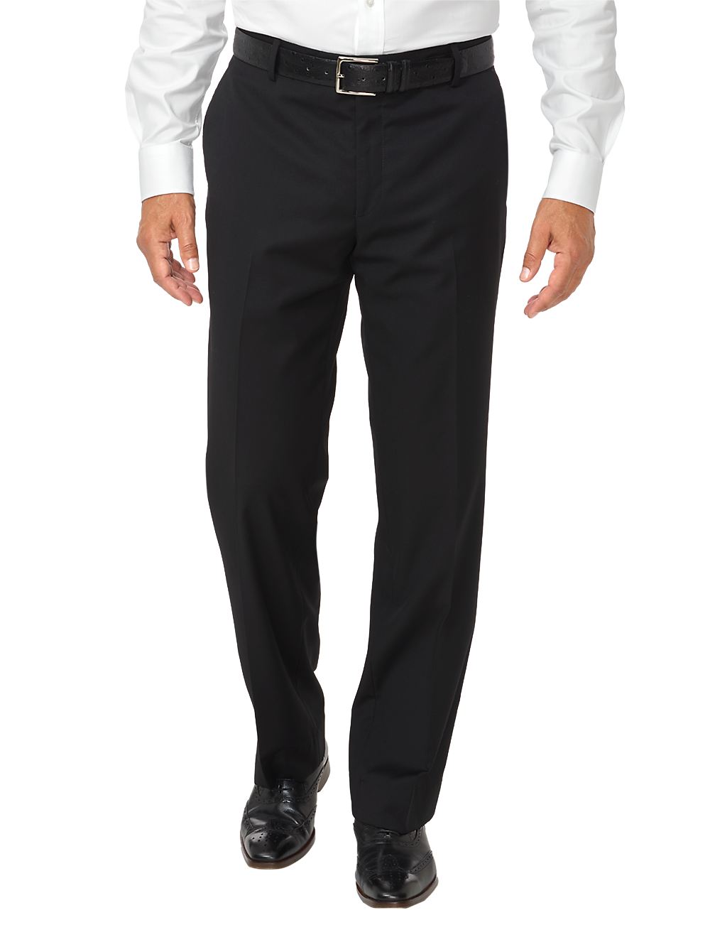Tailored Fit Wool Gabardine Flat Front Dress Pants for Men - Classic Black Office & Business Attire - Perfect for Work, Weddings & Formal Events