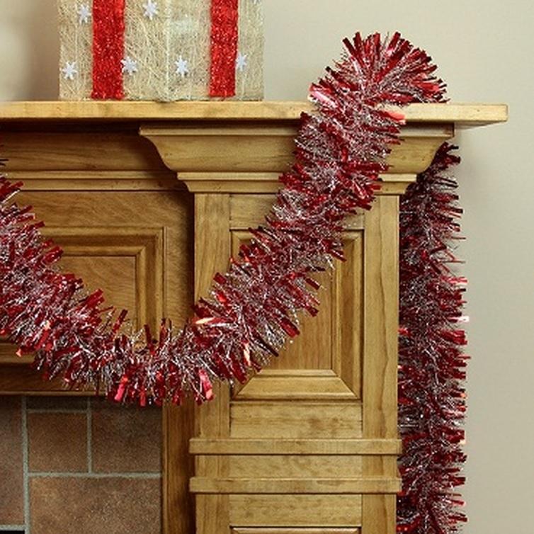 15' Fantasy Snowy Red Tinsel Christmas Garland - Holiday Decor for Tree, Mantel & Staircase - Perfect for Xmas Party & Winter Home Decoration