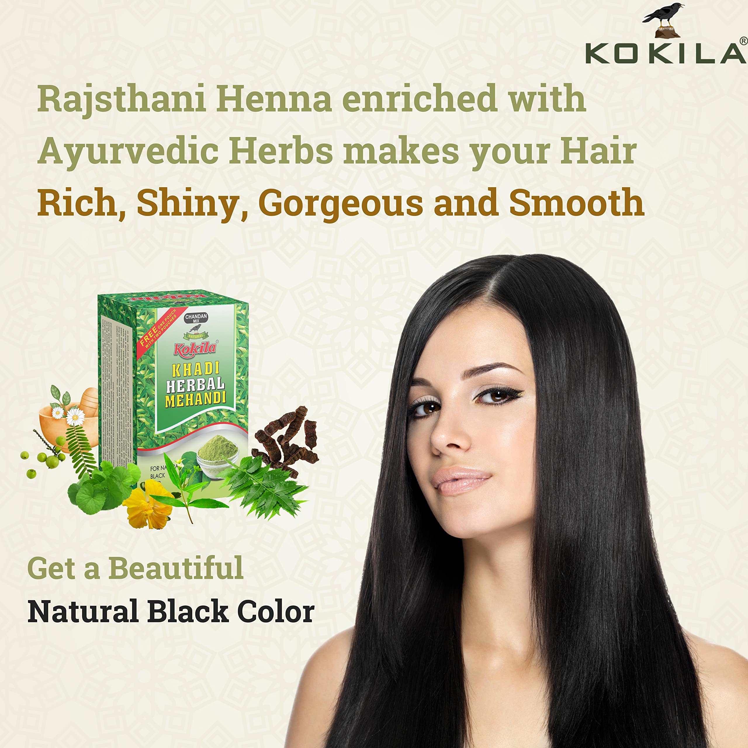 Kokila Khadi Herbal Mehandi Sandalwood Mix Powder - 100% Ayurvedic Herbs for Hair & Skin Care - Pack of 3 Boxes (9 Pouches, 20g Each) - Perfect for Bridal Mehendi, Festivals & Natural Beauty Treatments