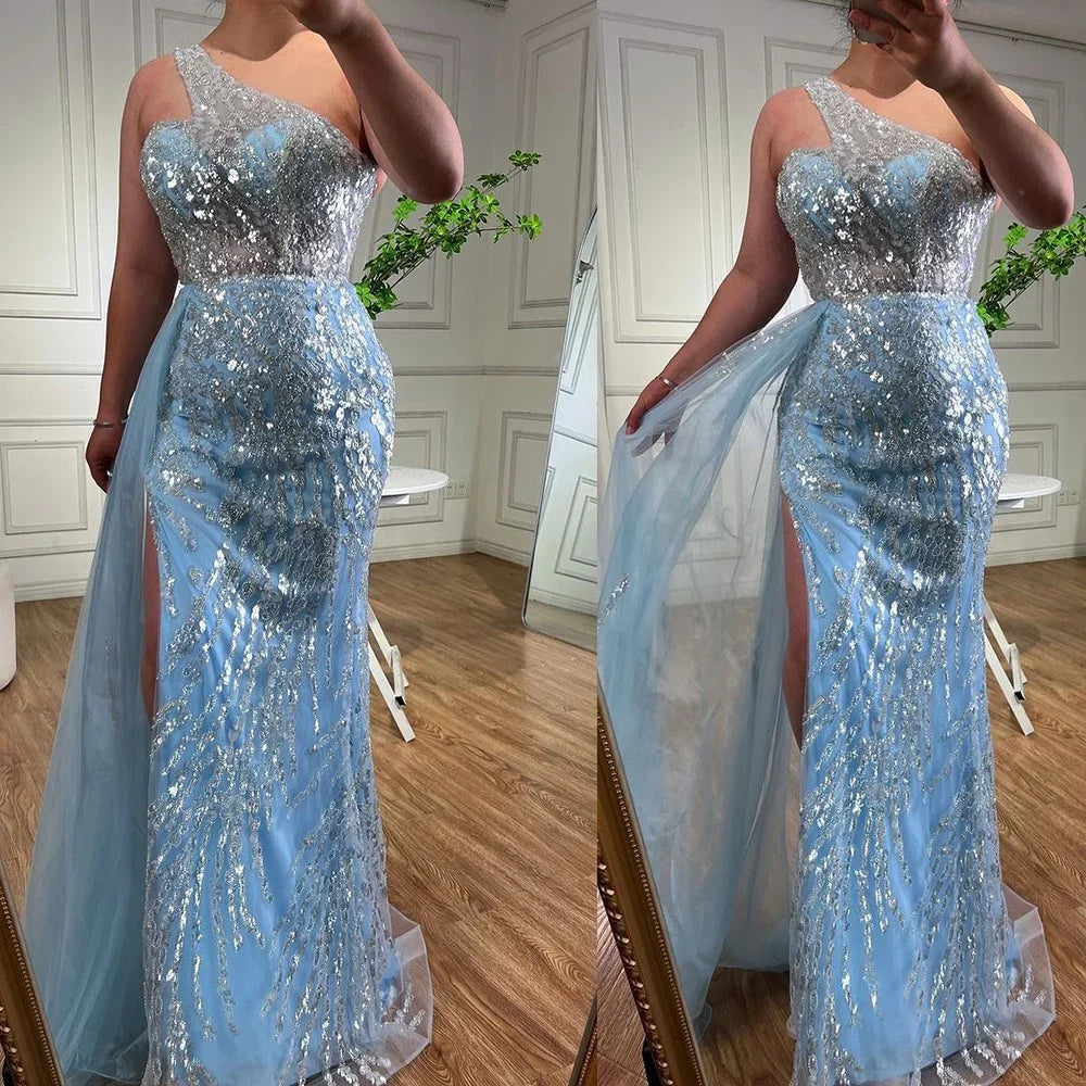Elegant Pink Mermaid Evening Gown with Beaded One Shoulder Design - Women's Formal Party Dress for Prom, Wedding & Special Occasions - Serene Hill Collection LA71616
