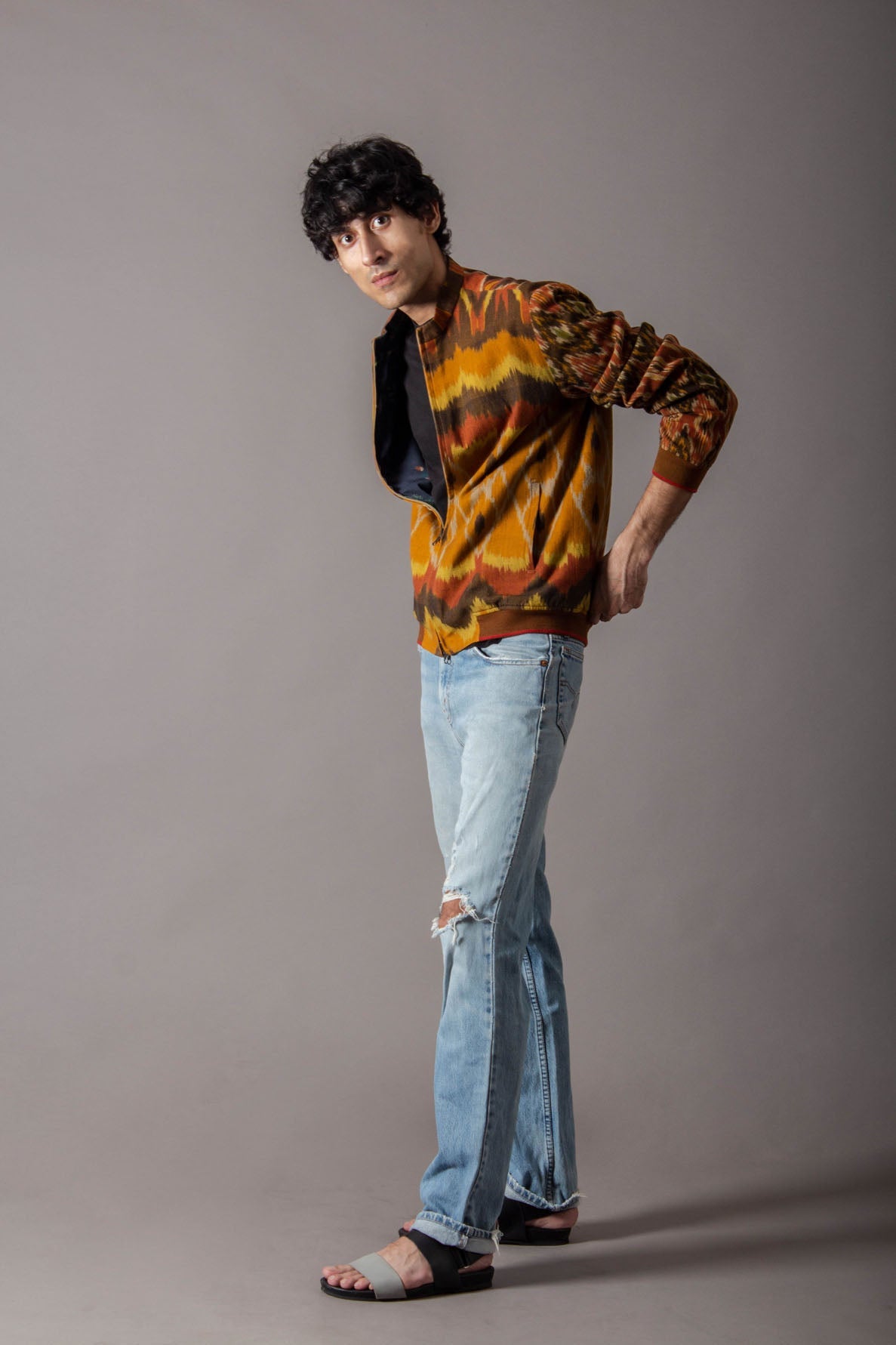 Jaanbaaz Bomber Cotton Ikat Jacket for Men - Lightweight & Stylish Outerwear for Casual Wear, Travel & Street Fashion