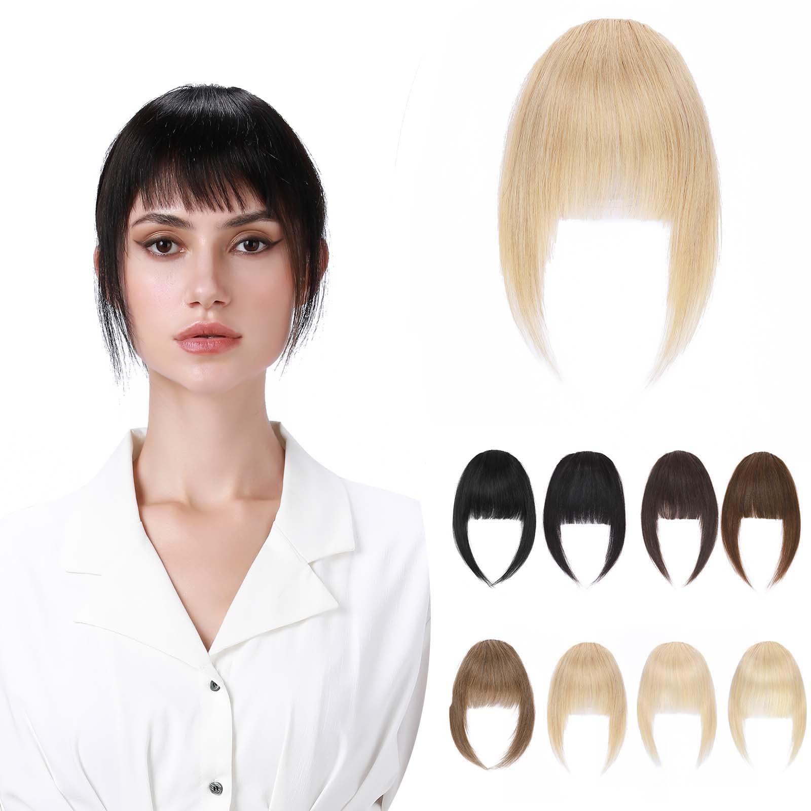 100% Real Human Hair Clip-in Fringe Bangs Extensions - Natural Blonde #24 with Temples | One Piece Front Bang for Instant Volume & Style | Perfect for Daily Wear, Cosplay & Hair Transformations