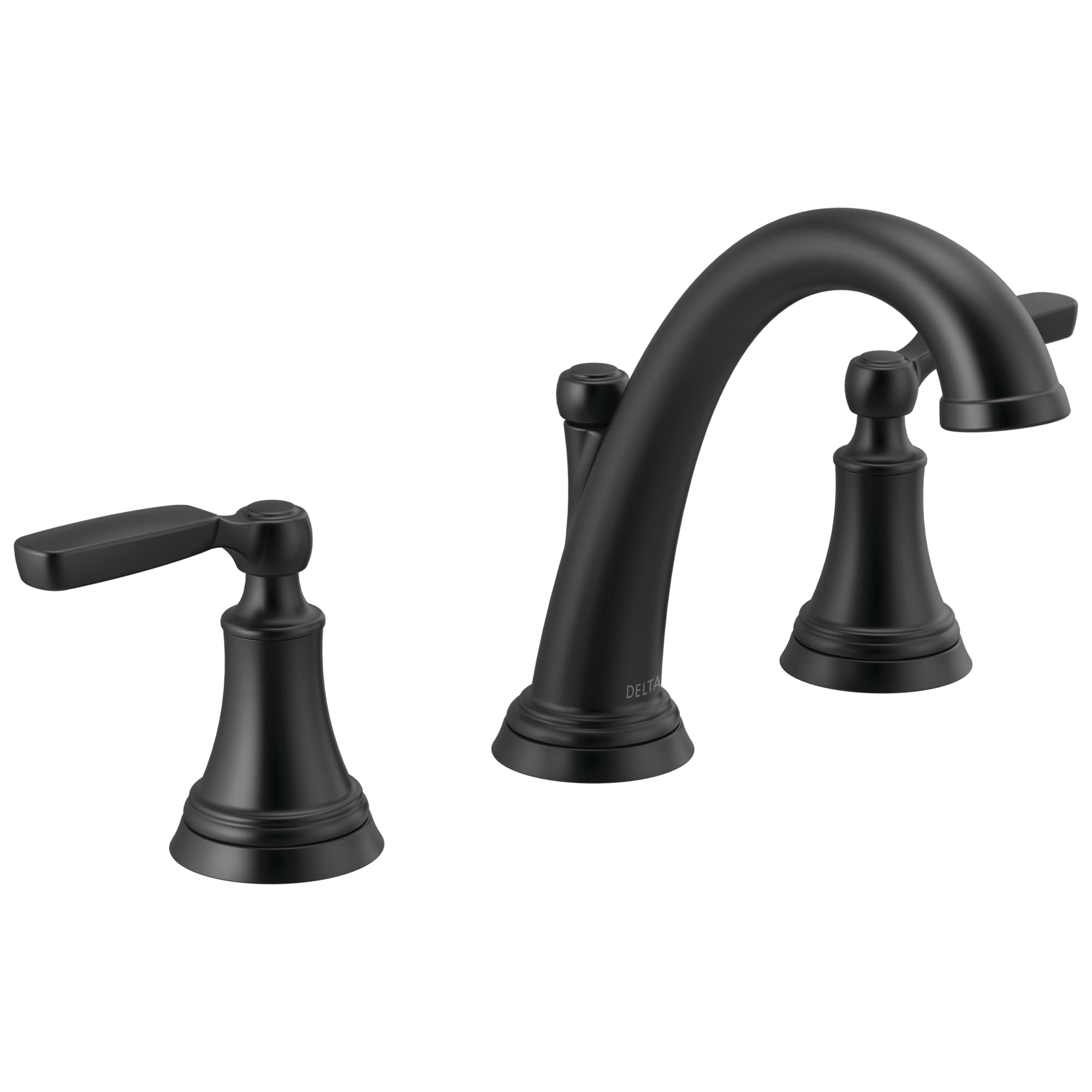 Delta Woodhurst Widespread Bathroom Faucet - 3 Hole Matte Black Bathroom Sink Faucet with 2 Handles & Push-Pop Drain - Modern Bathroom Faucet for Vanity Sinks (Model 3532LF-BLMPU) - Perfect for Master Bathrooms, Guest Baths & Powder Rooms