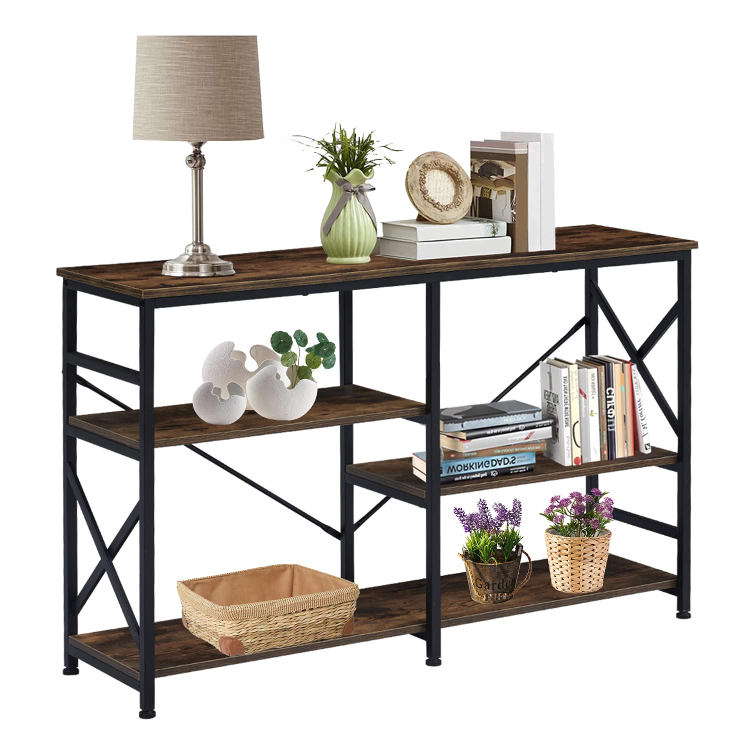 kinbor Industrial Console Table - 3-Tier Sofa Table with Storage Shelves, 47