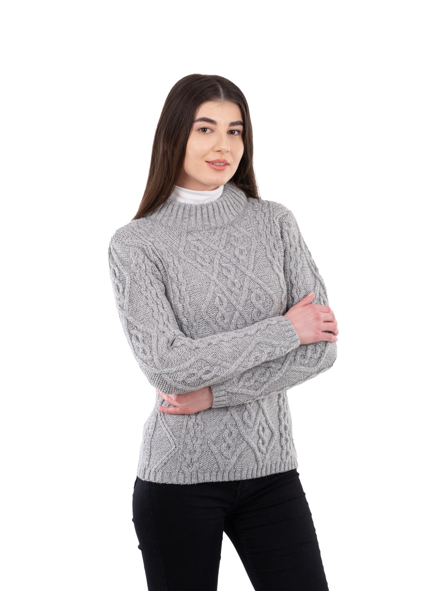 SAOL Women's Wool Sweater - Irish Cable Knit Jumper for Winter Warmth | Cozy Fall & Winter Fashion, Perfect for Office, Travel and Casual Outfits