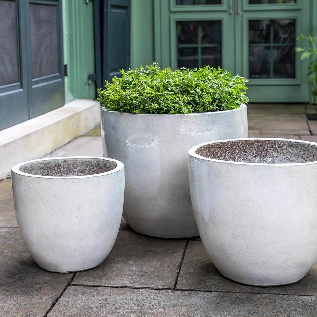 Campania International Rafi Planter Set of 3 - Pearl White Decorative Flower Pots for Indoor & Outdoor Plants - Perfect for Home, Garden, Patio, and Office Decor