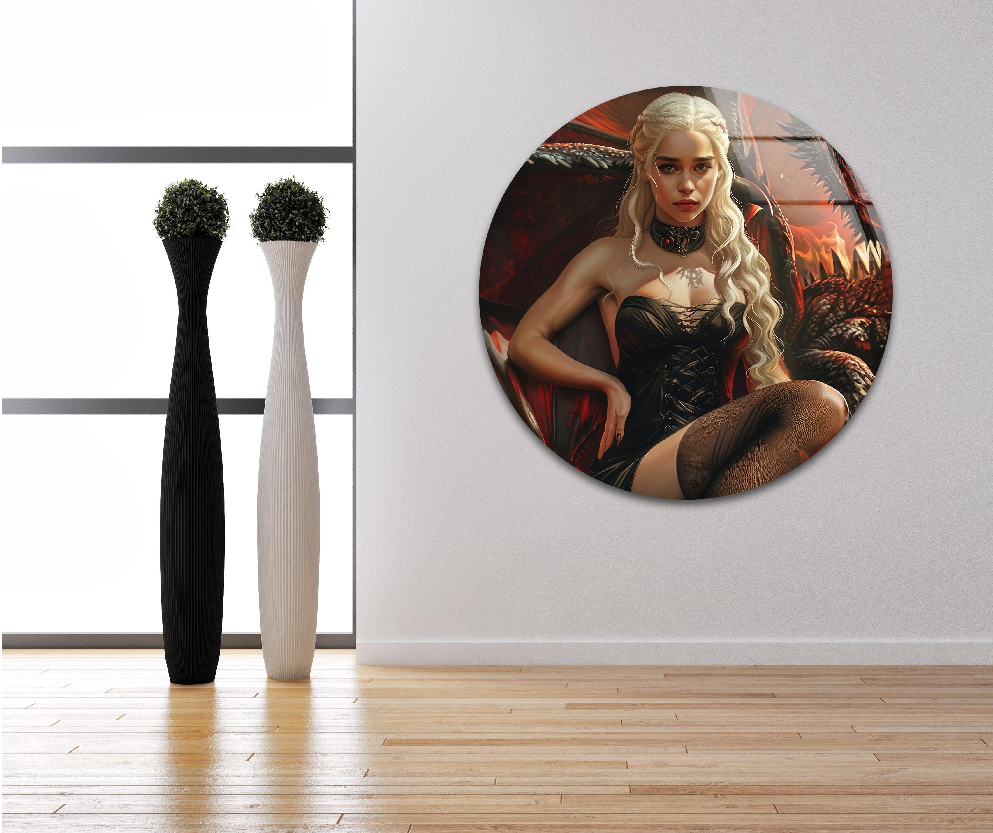 Daenerys Targaryen Glass Wall Art - Handmade Dragon Queen Decor for Game of Thrones Fans - Perfect for Living Room, Bedroom, or Office Decor