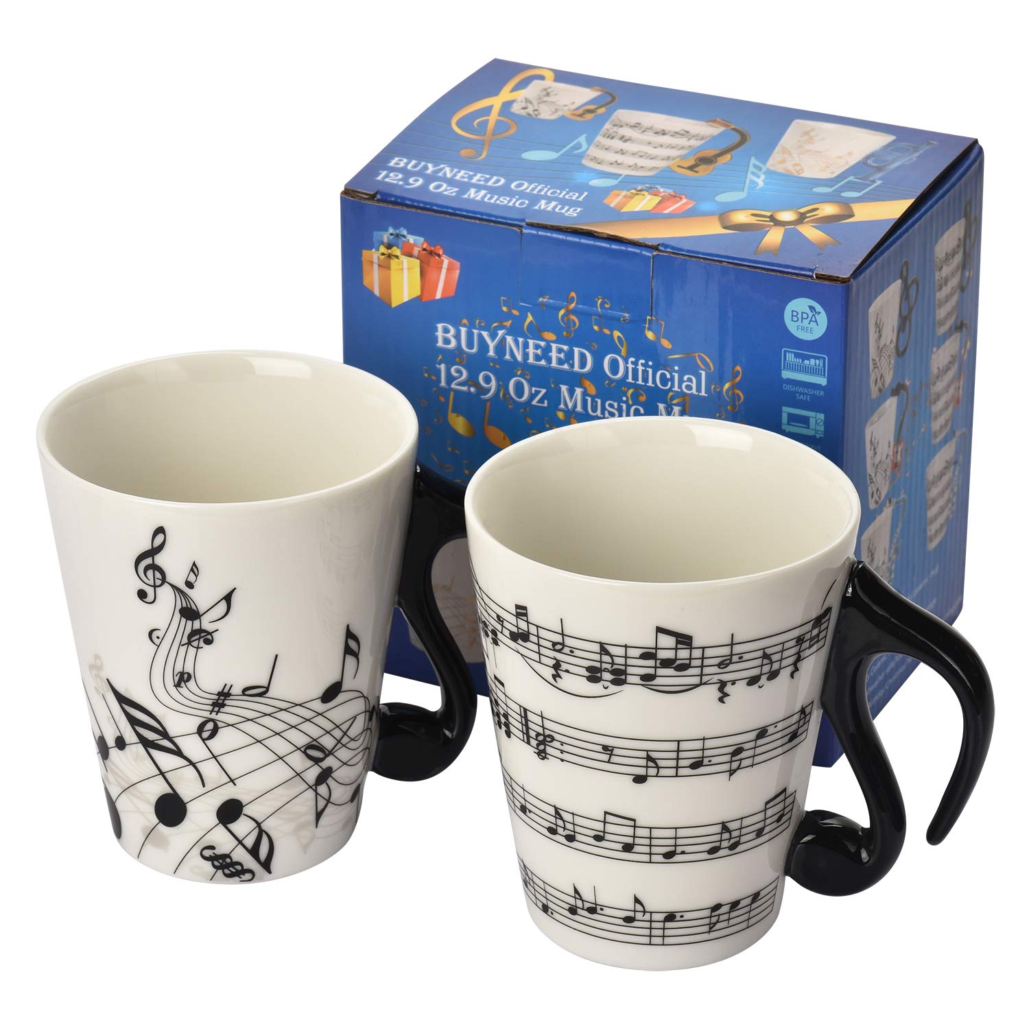 12.9 oz Musical Notes Ceramic Coffee Mug with Unique Handle & Themed Lid - Perfect Gift for Music Lovers (Women/Men/Friends) - Ideal for Tea, Coffee, Milk at Home, Office or Concert Events