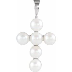 14K White Gold Women's Religious Pearl Cross Pendant Necklace - Elegant Faith Jewelry for Church, Wedding & Daily Wear - Made in USA