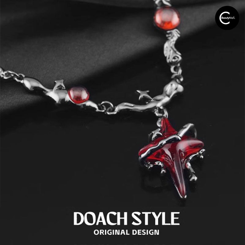 DOACH STYLE Red Four Pointed Star Pendant Necklace for Women - Elegant Fashion Jewelry Gift for Birthday, Anniversary & Valentine's Day