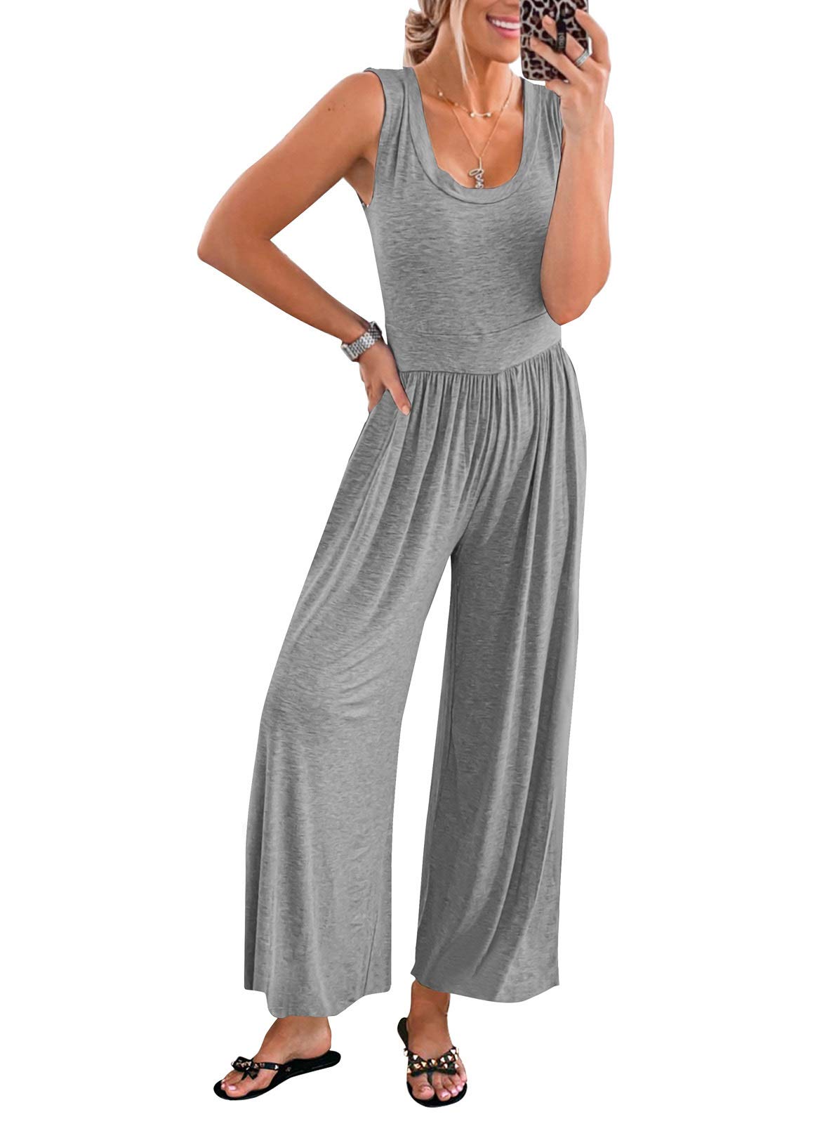 Dokotoo Women's Summer Sleeveless Jumpsuit - Adjustable Spaghetti Strap Stretchy Romper with Pockets | Casual Outfit for Beach, Vacation & Daily Wear