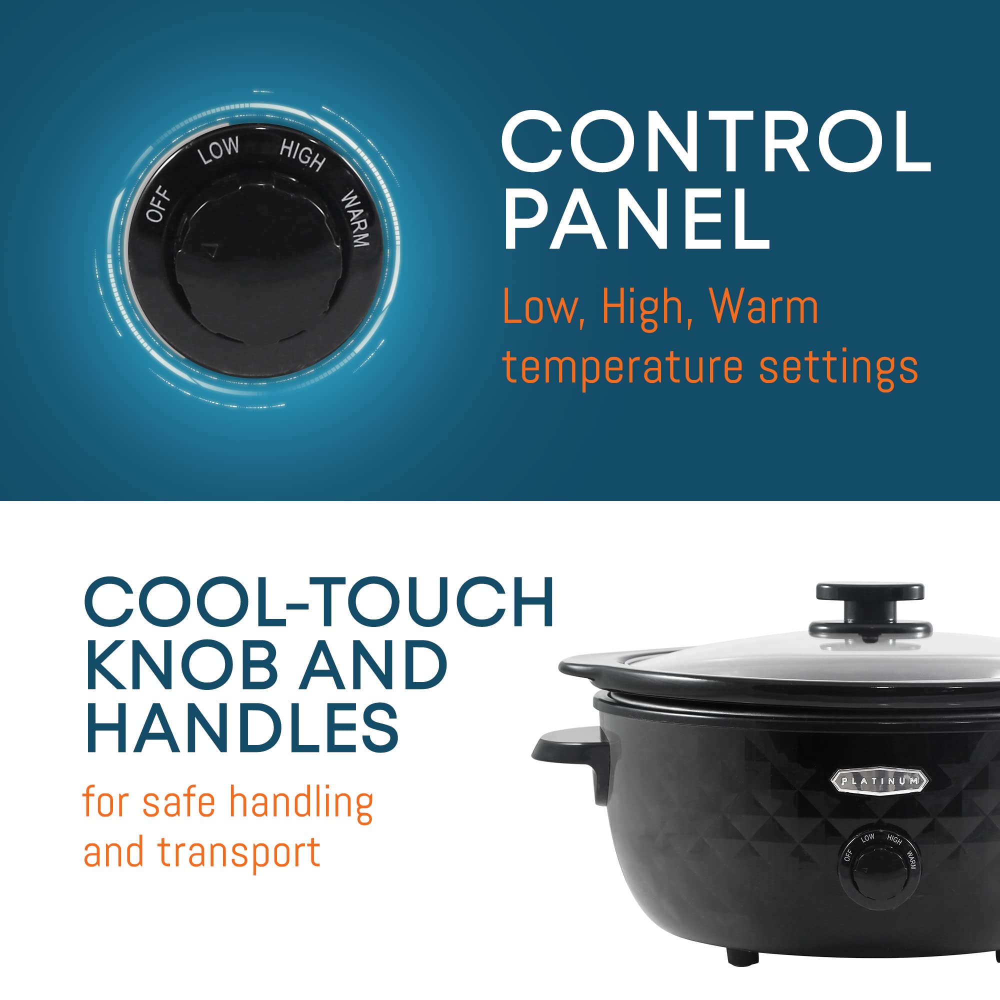 Elite Gourmet MST-1234B 6-Quart Slow Cooker with Removable Stoneware Pot & Tempered Glass Lid - Dishwasher Safe, Cool-Touch Handles, Black - Perfect for Family Dinners, Potlucks & Meal Prep