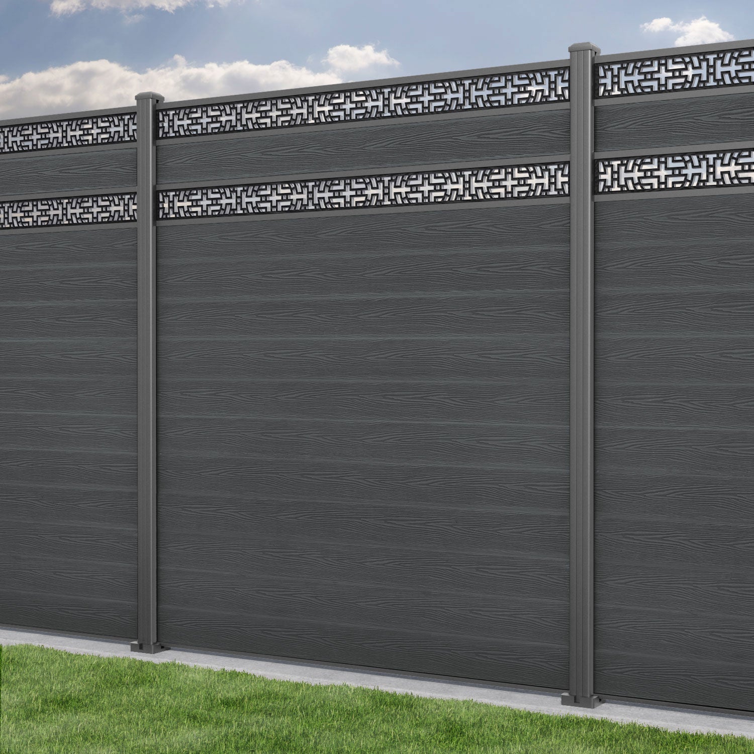 Classic Kumo Split Screen Fence Panel - Dark Grey Aluminum Privacy Fence with Sturdy Posts | Perfect for Backyard, Garden & Patio Privacy Screening