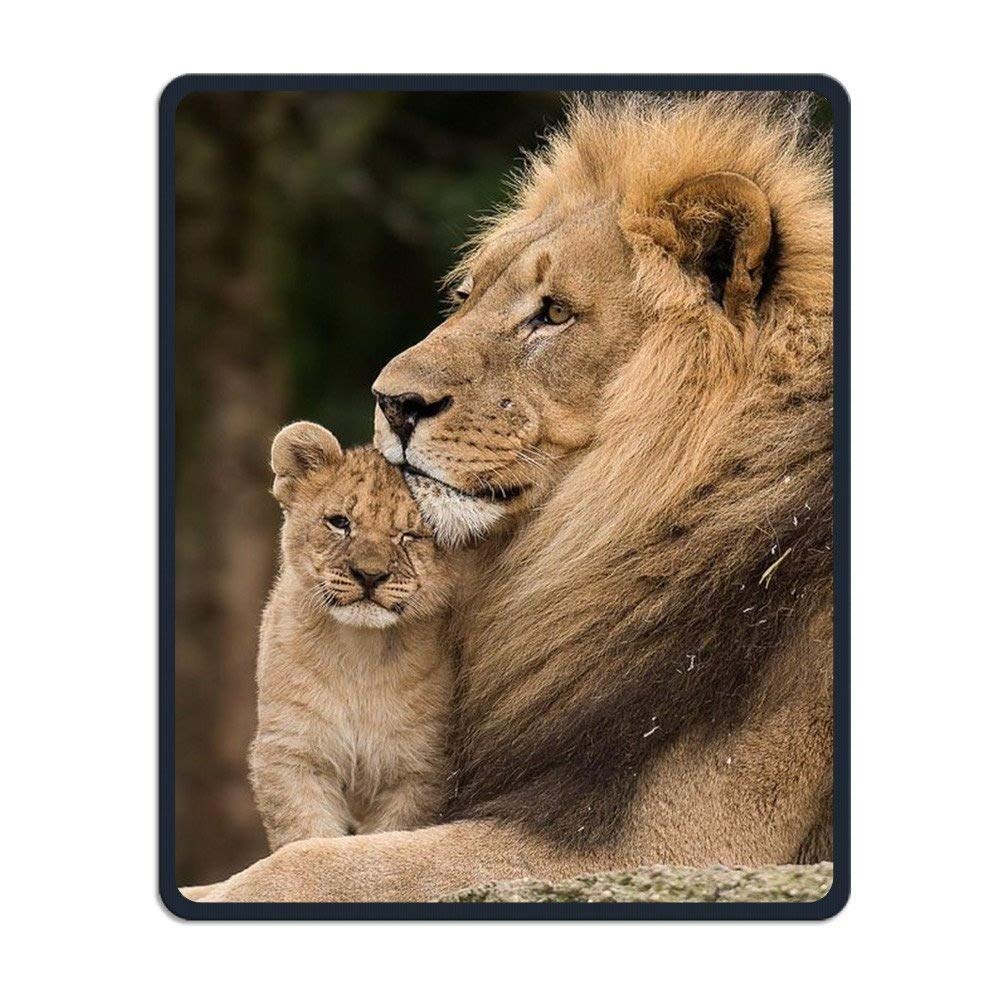 Custom Lion Father and Baby Non-Slip Rubber Mouse Pad - Rectangle Computer & Laptop Gaming Mouse Mat with Stitched Edges & Wrist Rest - Perfect for Office, Gaming, and Home Workspace