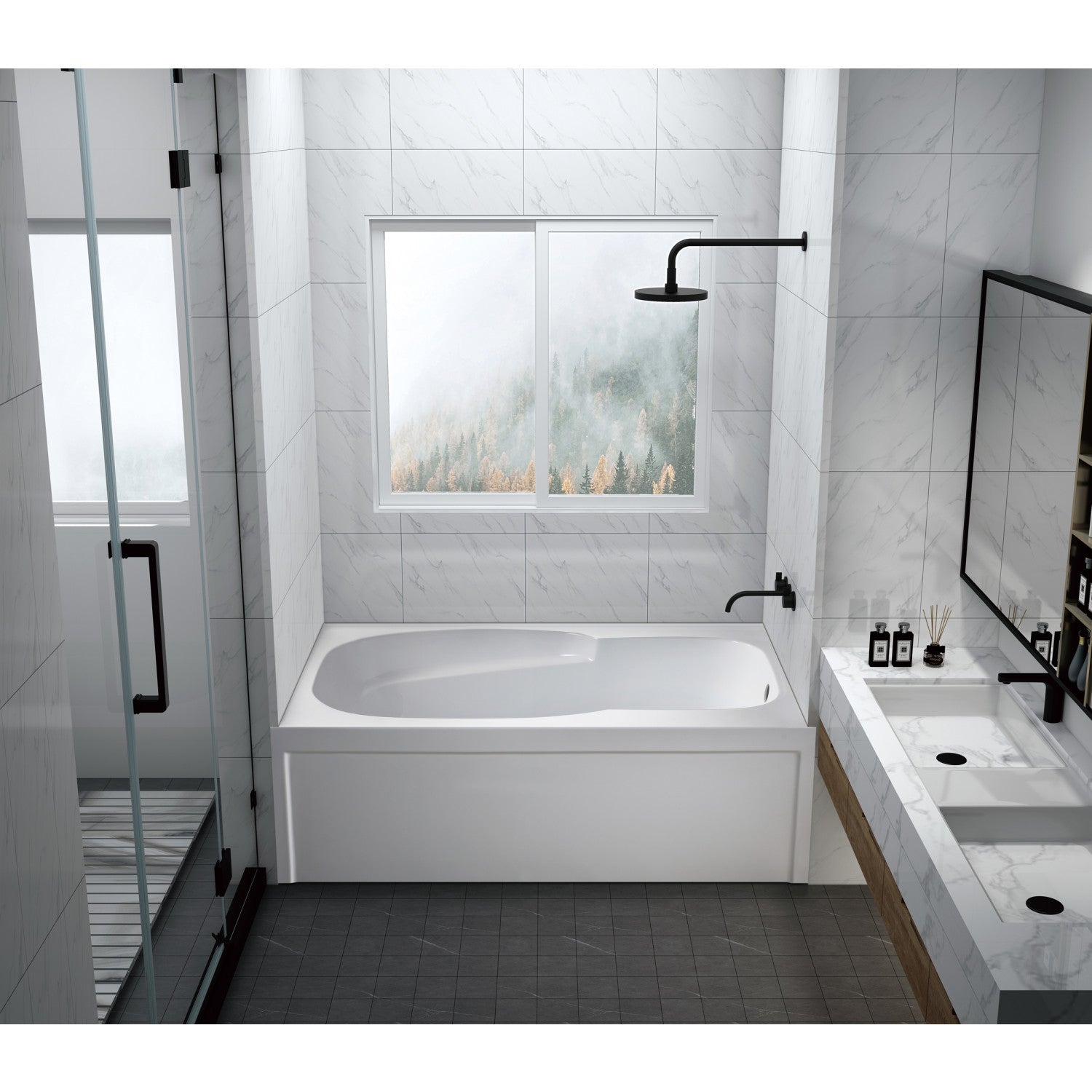 Aqua Eden 60 Inch Acrylic Rectangular 3-Wall Alcove Bathtub with Armrests & Anti-Slip Surface - Right Hand Drain, Glossy White - Perfect for Modern Bathroom Renovation & Spa-Like Relaxation
