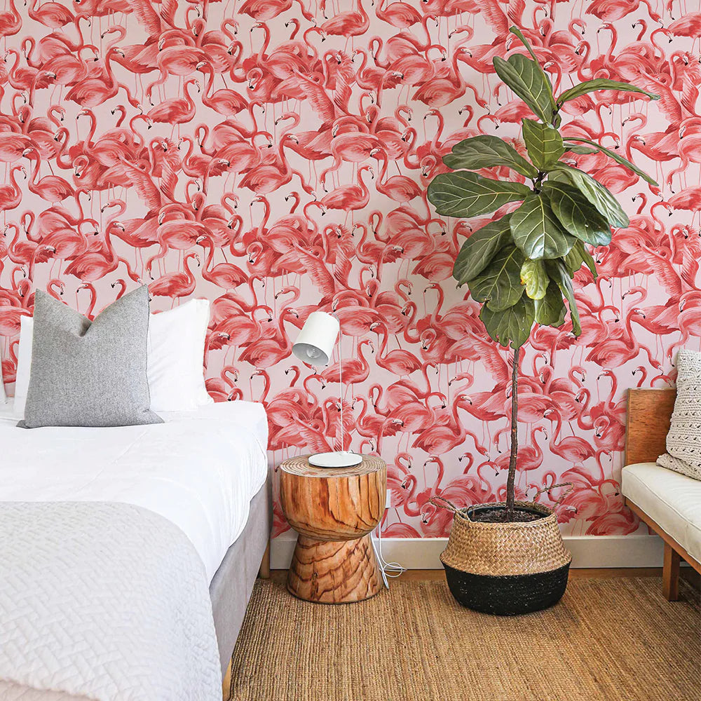 Flamingo Peel and Stick Wallpaper - Self-Adhesive Tropical Wall Decor for Bedroom, Nursery, Bathroom - Easy DIY Home Removable Wallpaper for Renters