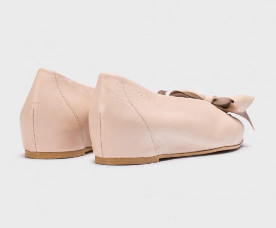 WONDERS ALONDRA Women's Nude Leather Wedge Ballet Flats with Bow - Comfortable Casual Shoes for Work, Walking & Everyday Wear