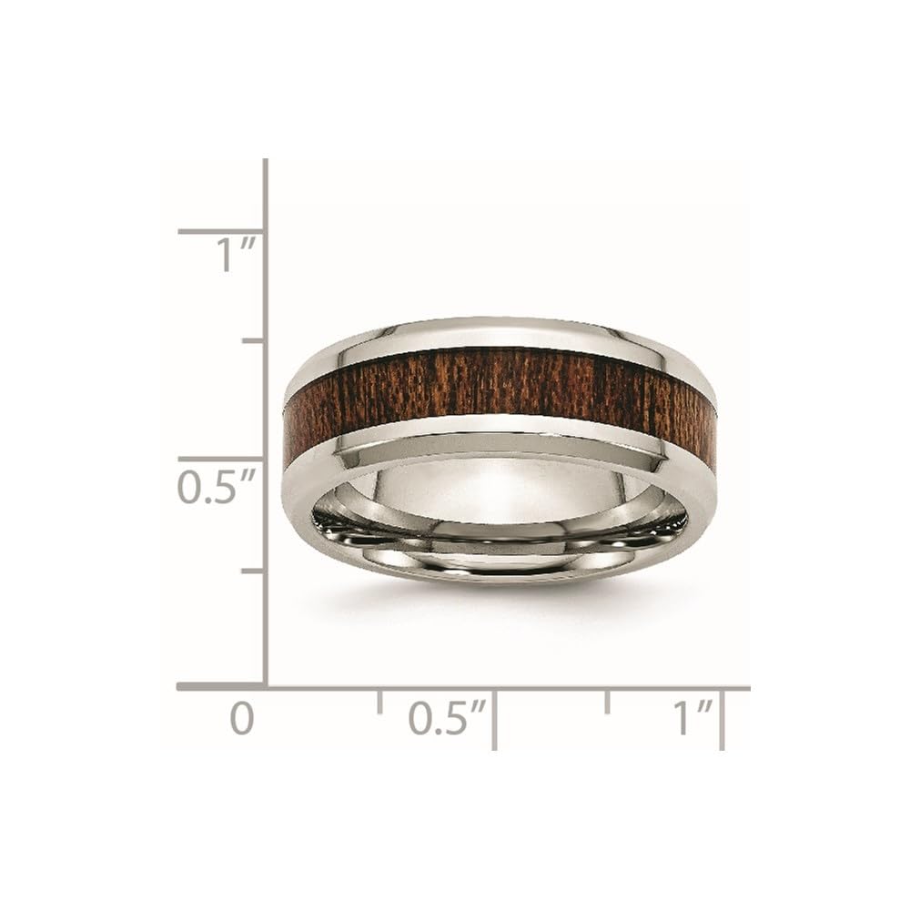 Diamond2Deal 8mm Stainless Steel Ring with Polished Brown Wood Inlay & Enamel - Elegant Jewelry for Women, Perfect for Weddings, Anniversaries and Gifts