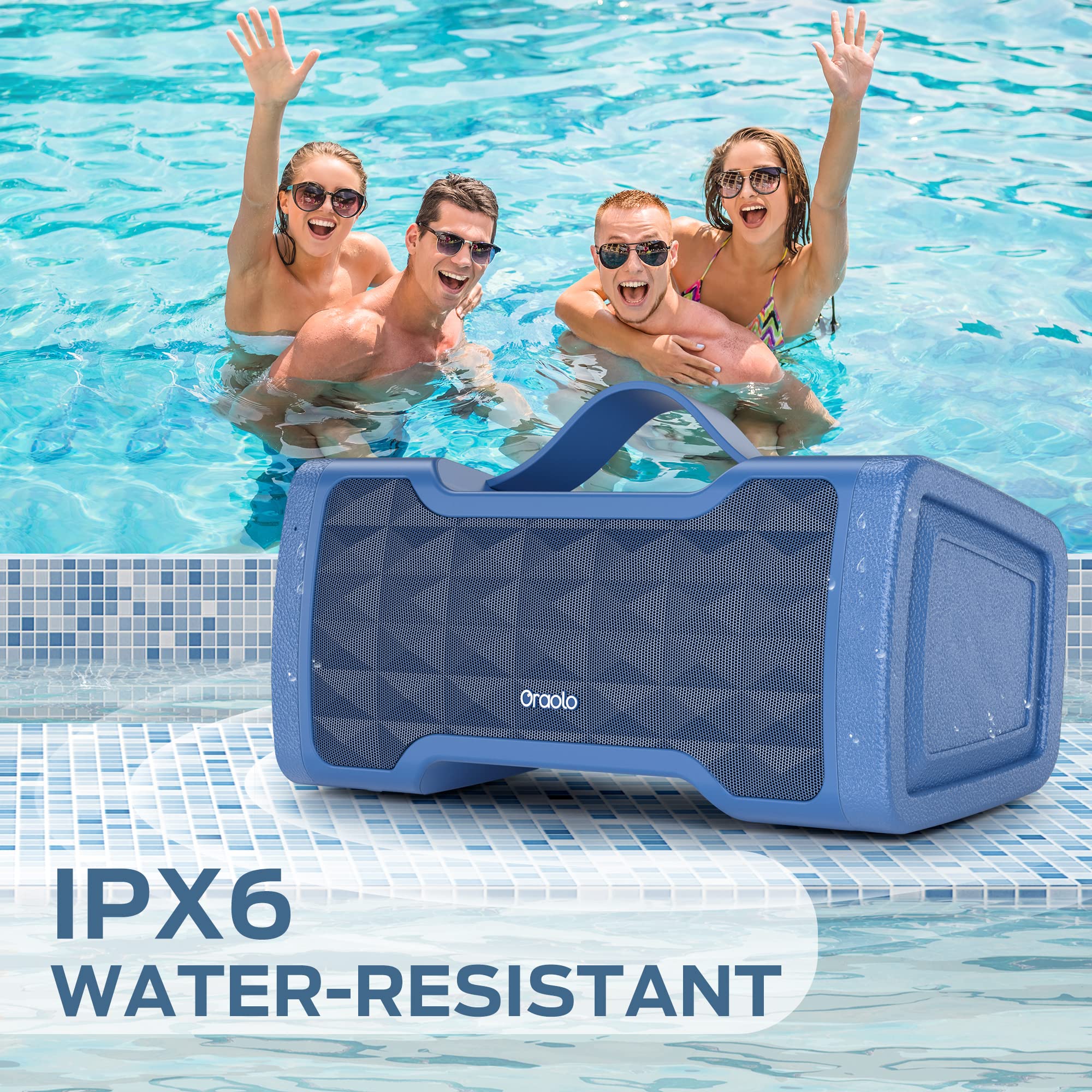 Oraolo 40W Portable Bluetooth Speaker with Stereo Sound, IPX6 Waterproof Wireless Speaker, USB/AUX Input, Built-in Mic - Perfect for Home, Party, Outdoor, Travel & Beach (Blue)