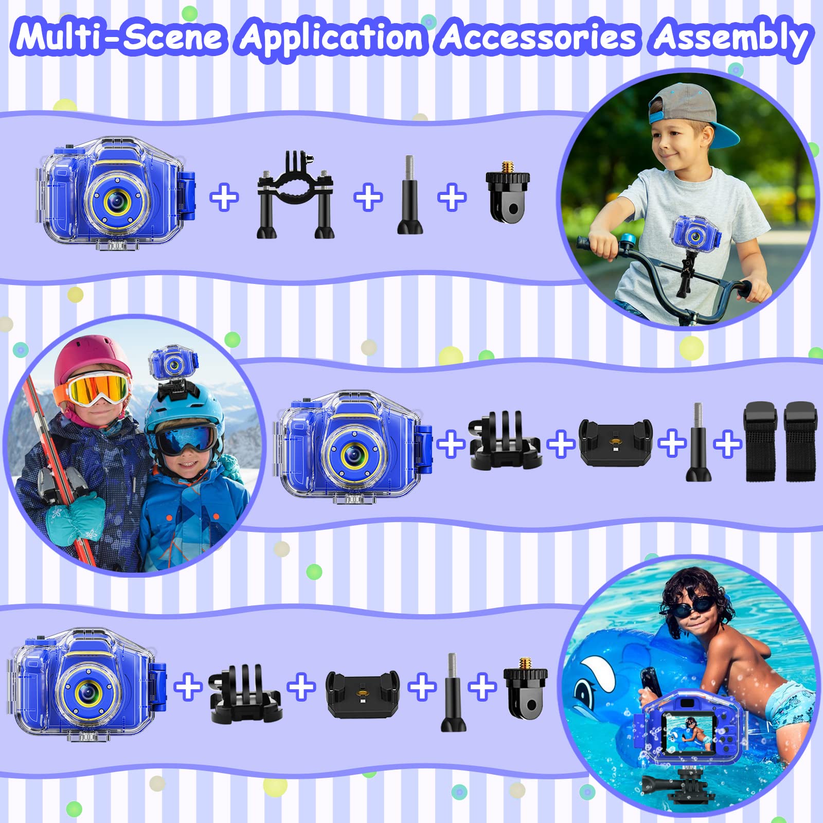 DEKER Kids Waterproof Camera - HD Digital Action Camcorder for Children Ages 3-12 | Underwater & Outdoor Adventure Camera with 2 Inch IPS Screen & 32GB Card | Perfect Christmas Birthday Gift for Boys & Girls (Dark Blue) | Great for Swimming, Beach Vacations & Family Travel