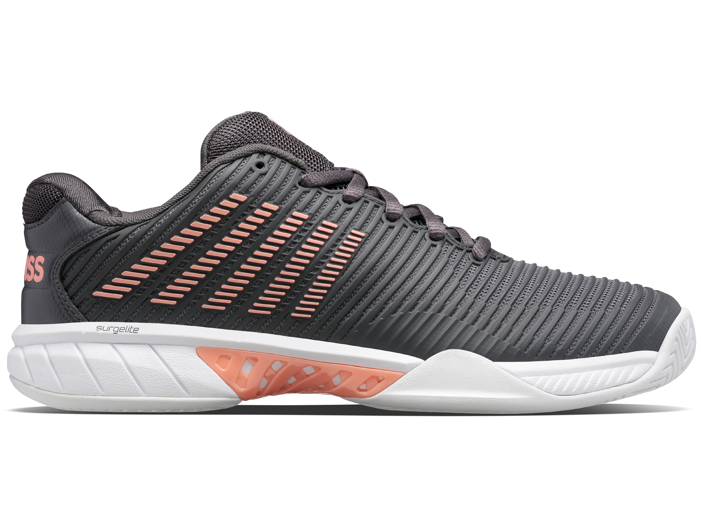Hypercourt Express 2 Wide Tennis Shoes - 96807 009 W | Asphalt/White/Peach Amber Color | Lightweight & Durable for Court Performance | Perfect for Competitive Tennis & Training Sessions