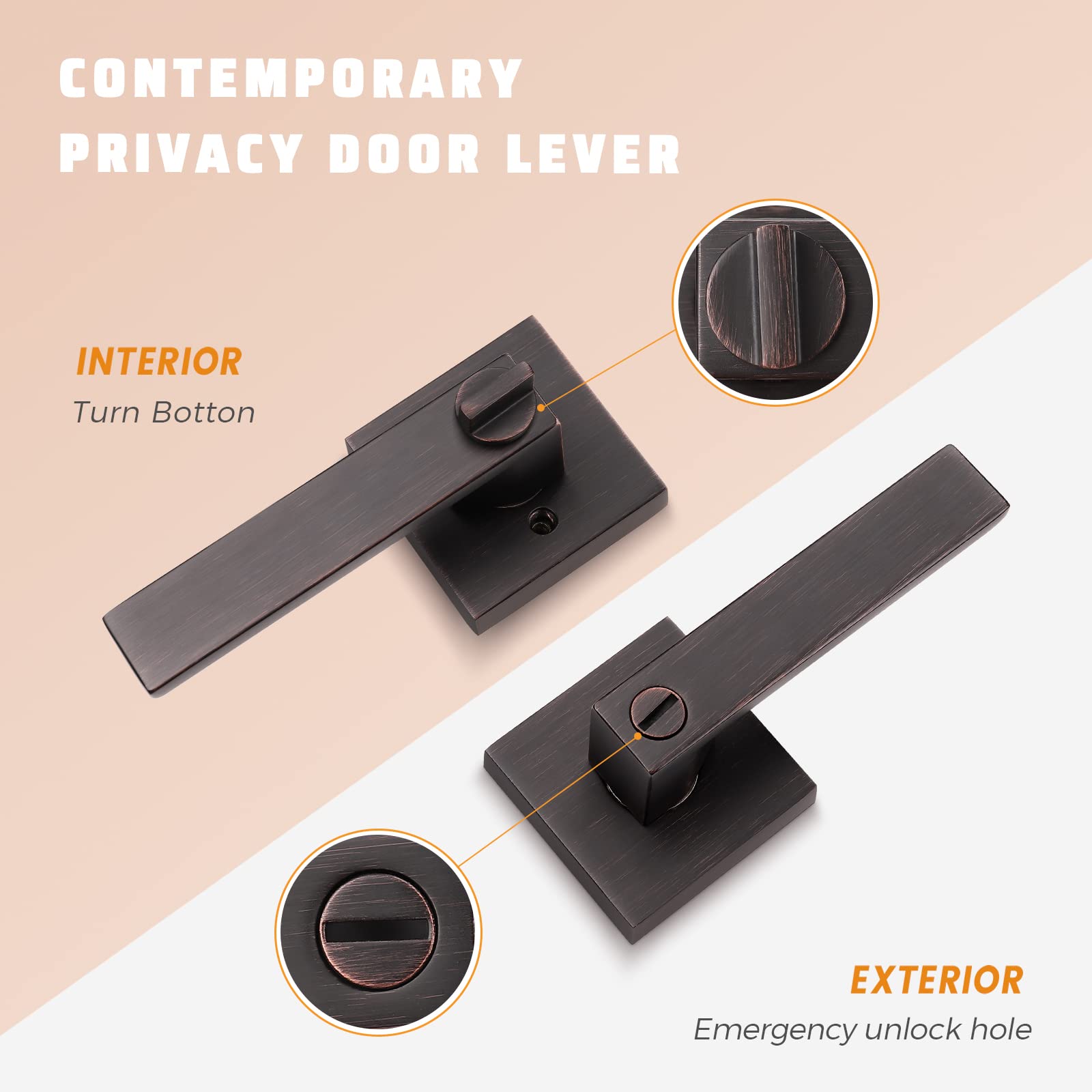 Heavy Duty Privacy Door Lever Lock - Keyless Interior Door Handles (10 Pack) - Oil Rubbed Bronze Finish - 2.07 lb - Left/Right Handed - Perfect for Bedrooms, Bathrooms & Home Security