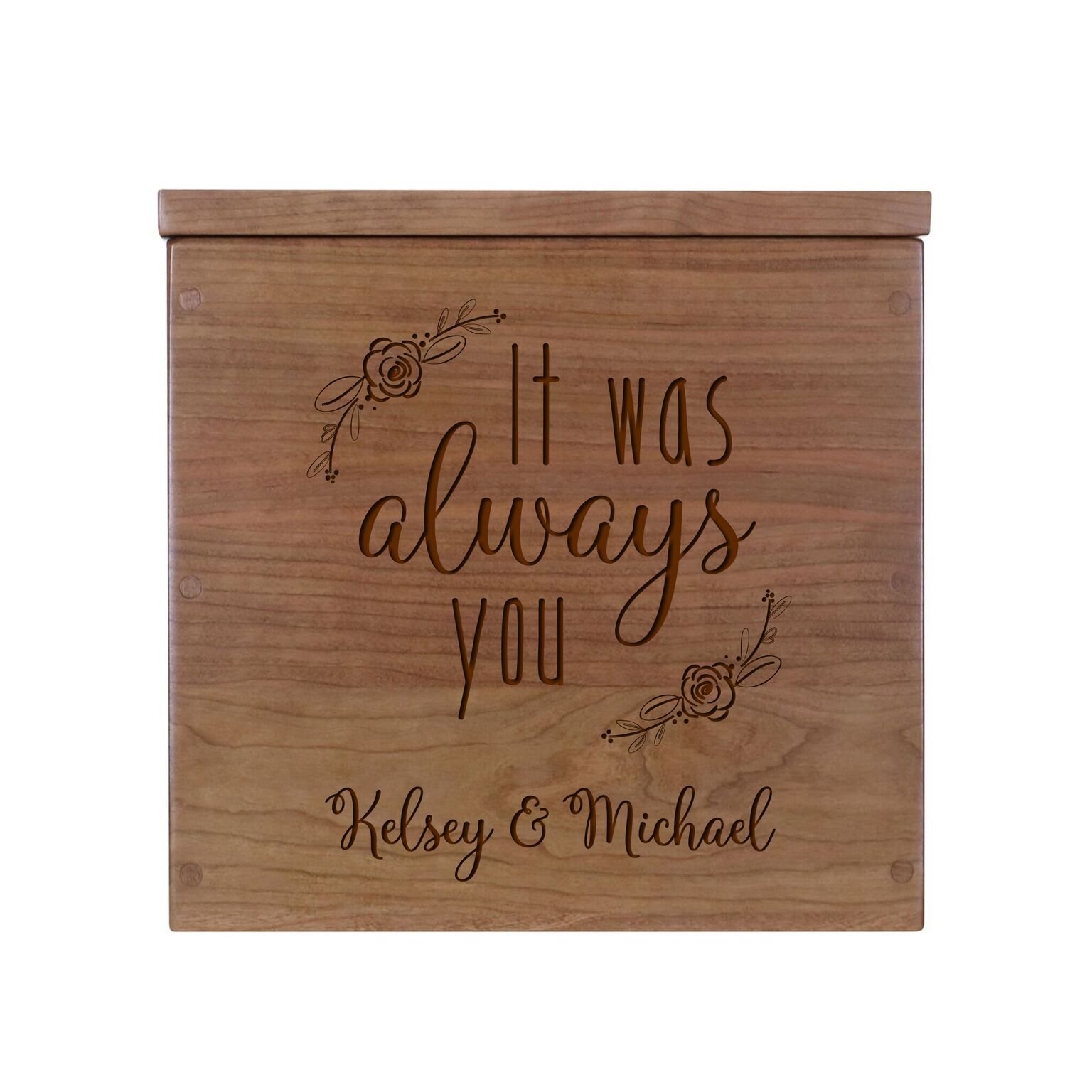 LifeSong Milestones Personalized 'It Was Always You' Rustic Wooden Wedding Card Box - Custom Engraved Gift for Newlyweds - 11.5”L x 12.25”W Cherry Wood Card Holder with Lift Top - Perfect for Wedding Reception, Anniversary & Bridal Shower Gift