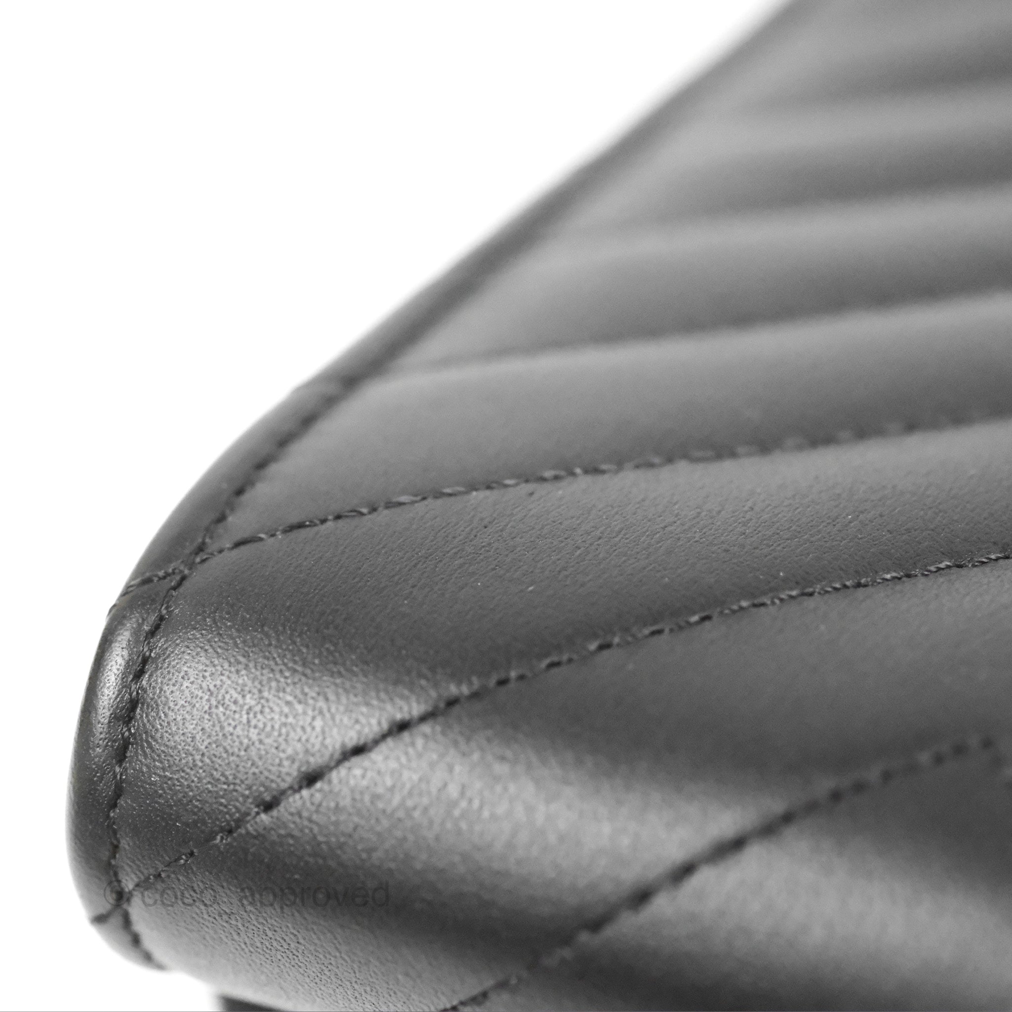 Chanel Classic Chevron Phone Holder - Black Calfskin with Silver Hardware | Luxury Phone Accessory for iPhone & Samsung | Perfect for Office, Travel & Daily Use