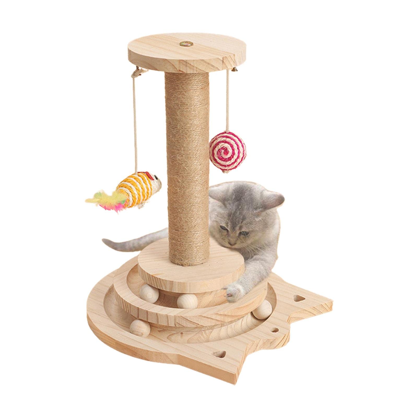 Funny Roller Cat Toy with Solid Wood Track & Balls - Interactive Turntable Cat Toy for Indoor Play - Best Wooden Cat Toy Supplies & Gifts for Kittens - Perfect for Playtime, Exercise & Mental Stimulation