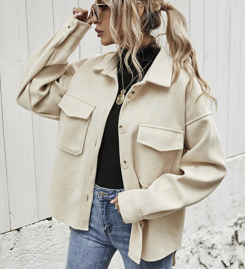 Women's Winter Wool Coat - Single Breasted Lapel Thickened Jacket, Loose Fit Short Outerwear for Fashion & Warmth - Perfect for Office, Travel & Casual Outfits