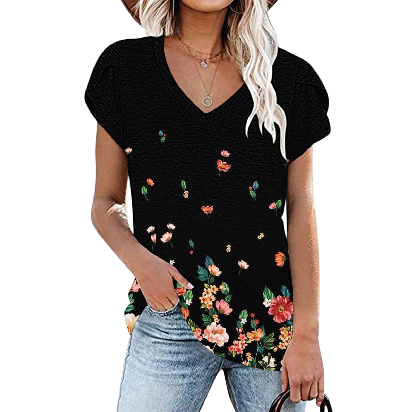 Women's Casual V-Neck Cotton T-Shirt - Short Sleeve Loose Fit Basic Tee Top for Everyday Wear, Work & Weekend Outfits