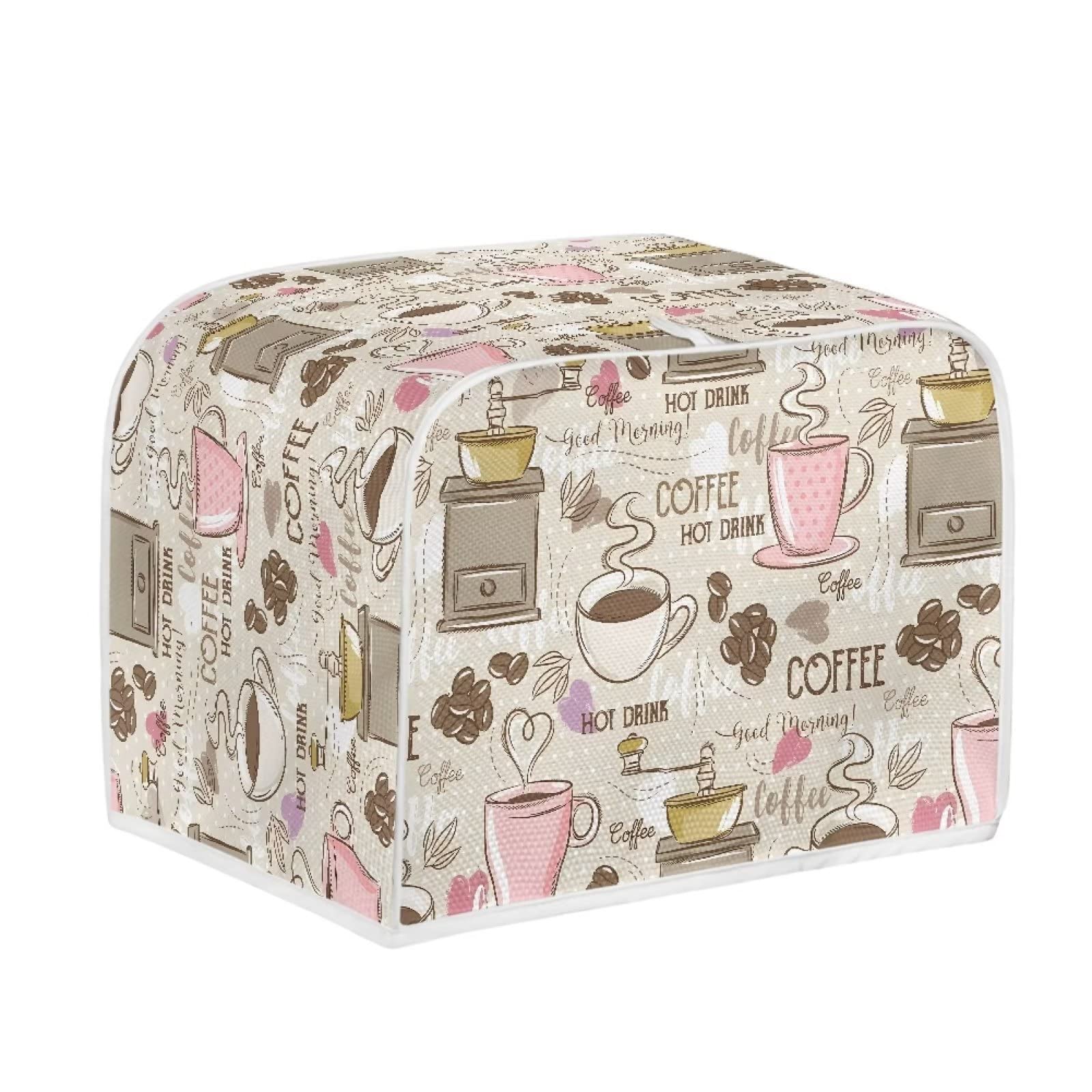 Talayituse Coffee Theme 2 Slice Toaster Cover - Dust Protection Washable Fabric for Bread Maker & Toaster Oven - Kitchen Appliance Accessories for Countertop Protection & Home Decor