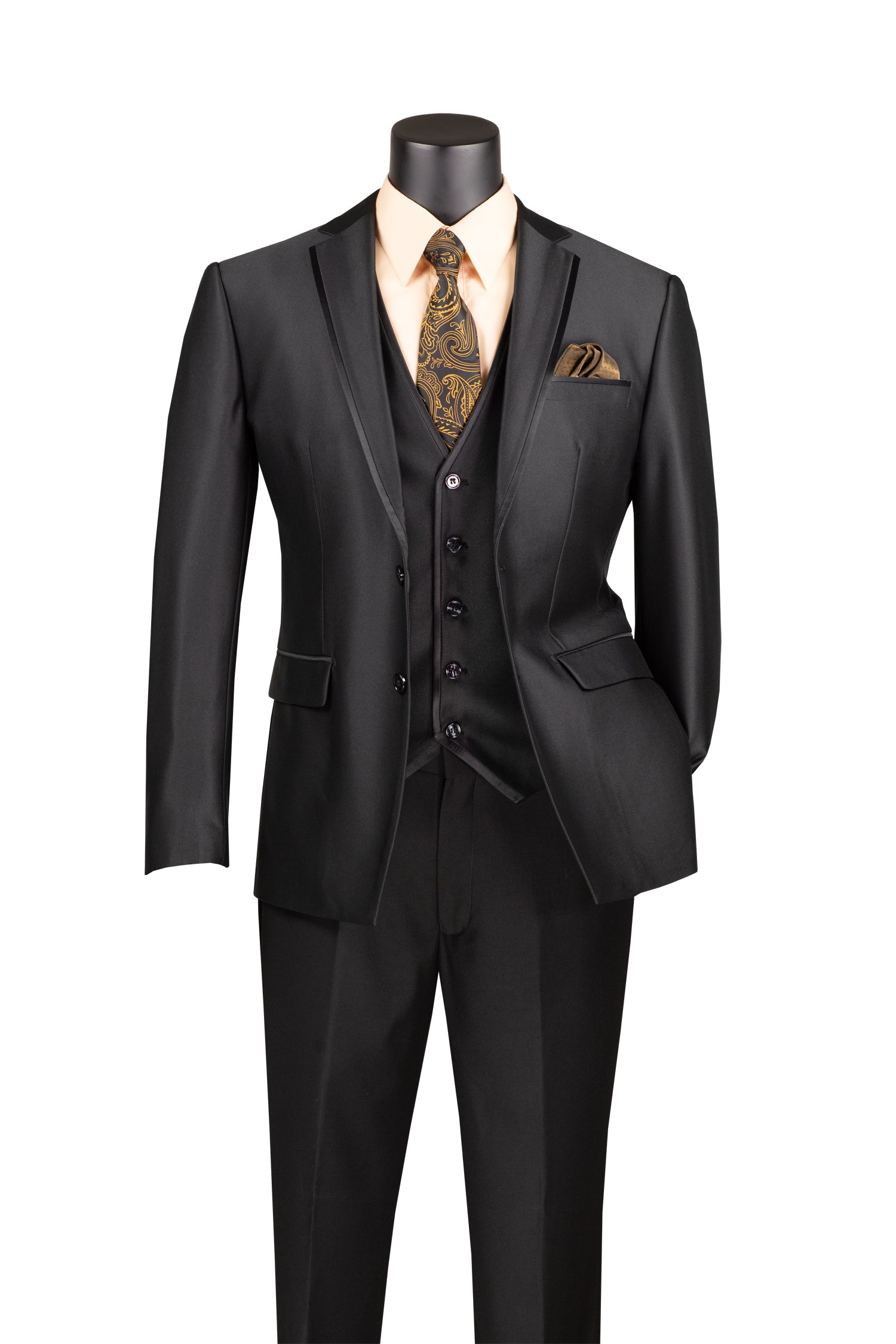 Black Satin Slim Fit 3-Piece Suit with 2 Buttons - Perfect for Weddings, Business Meetings & Formal Events