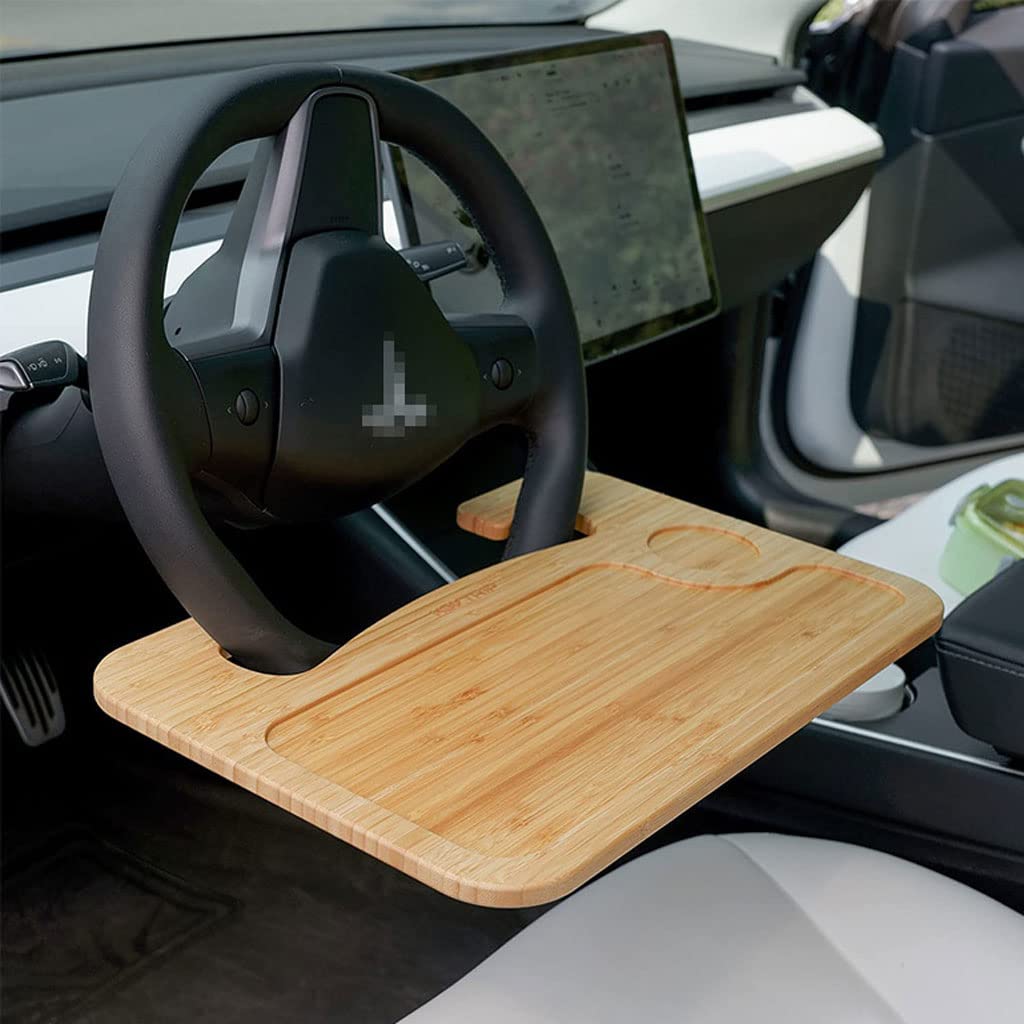 Premium Bamboo Steering Wheel Desk Tray - Double-Sided Car Tray Holder for Laptop, iPad & Notebook | Smooth Finish Car Accessory | Perfect for Work, Meals & Entertainment While Parked