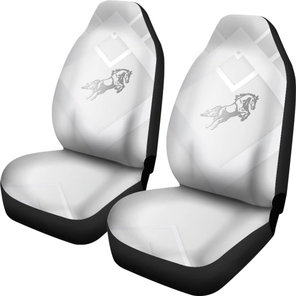 Custom Metallic Silver Mustang Horse Printed Car Seat Covers - Premium Fit for Ford Mustang Models - Perfect for Car Enthusiasts & Gift Giving