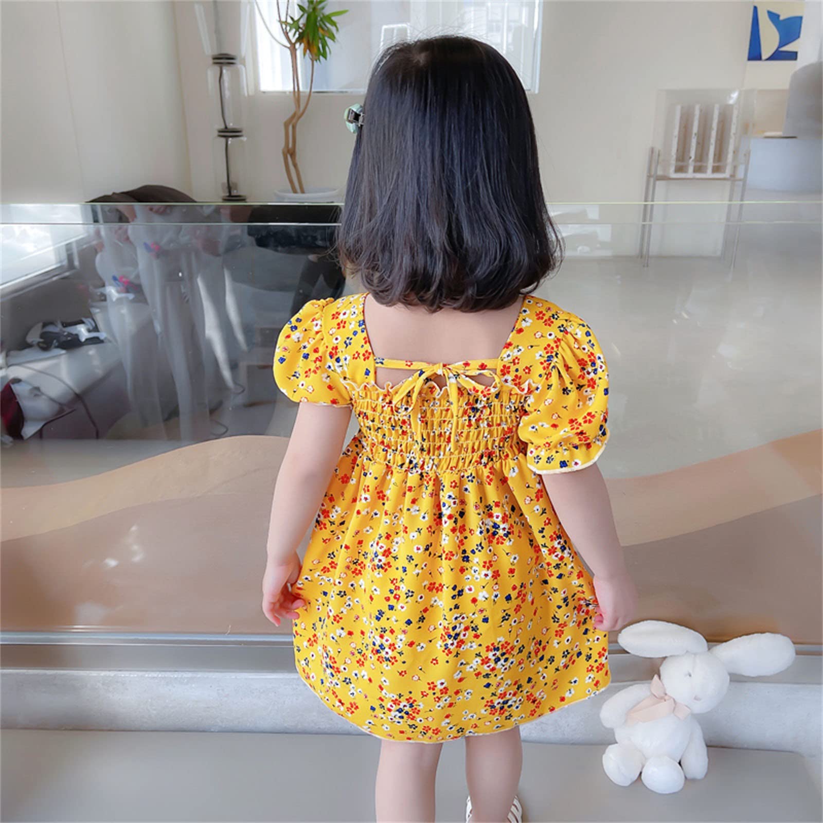 Toddler Girls Floral Short Sleeve Beach Dress - Princess Party Outfit for Kids - Perfect for Summer Vacations, Birthday Parties & Family Photos