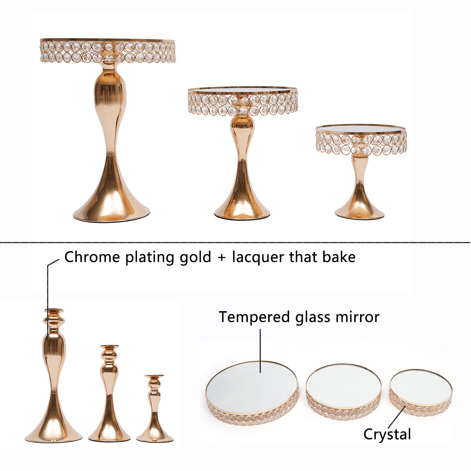 3-Piece Crystal Cake Stand Set - Elegant Metal Cupcake Holder & Dessert Display Tray for Weddings, Birthdays, and Parties - Perfect for Displaying Fruits, Cakes, and Pastries at Special Events