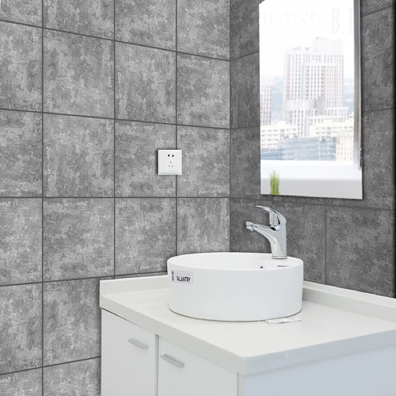 20cm x 20cm Grey Tile Stickers (10 Pack) - Self-Adhesive Kitchen Wall Tile Decals for Backsplash, Bathroom & Home Renovation - Waterproof Peel & Stick Wall Tiles for Easy DIY Home Decor Upgrade