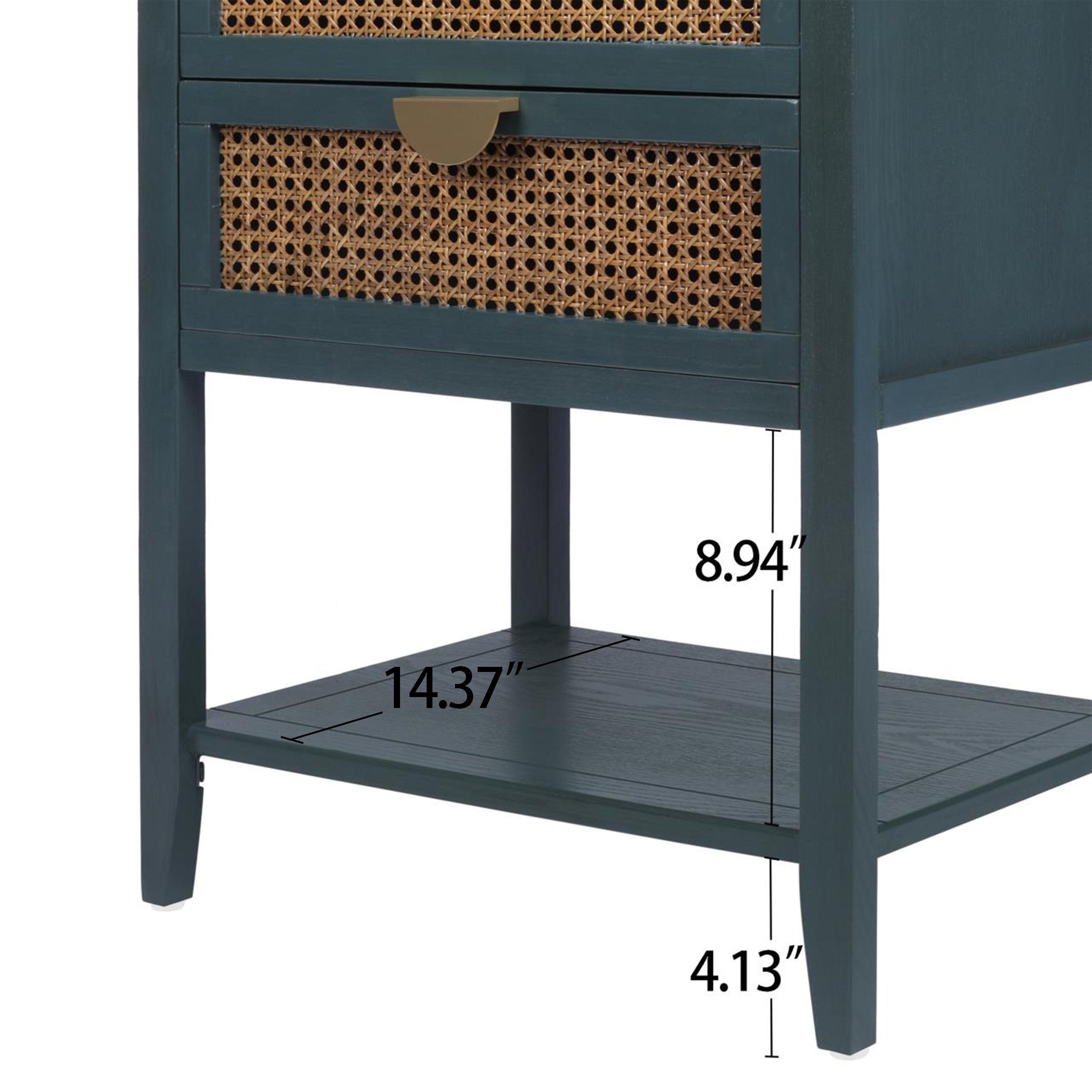 2 Drawer Rattan Side Table - Natural Woven End Table for Bedroom, Living Room, Study - Perfect Nightstand & Coffee Table for Small Spaces