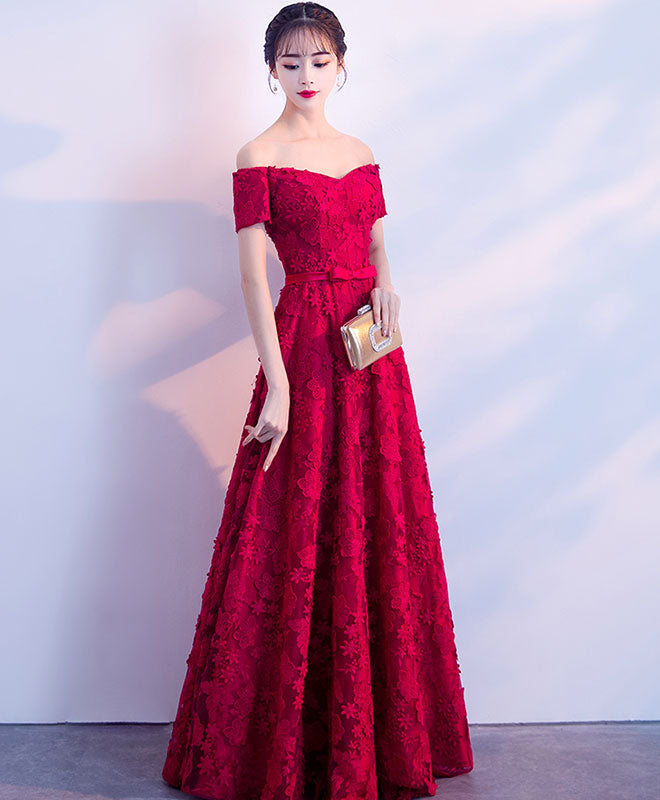 Elegant Burgundy Lace Long Prom Dress & Evening Gown - Perfect for Homecoming, Formal Dances & Special Occasions