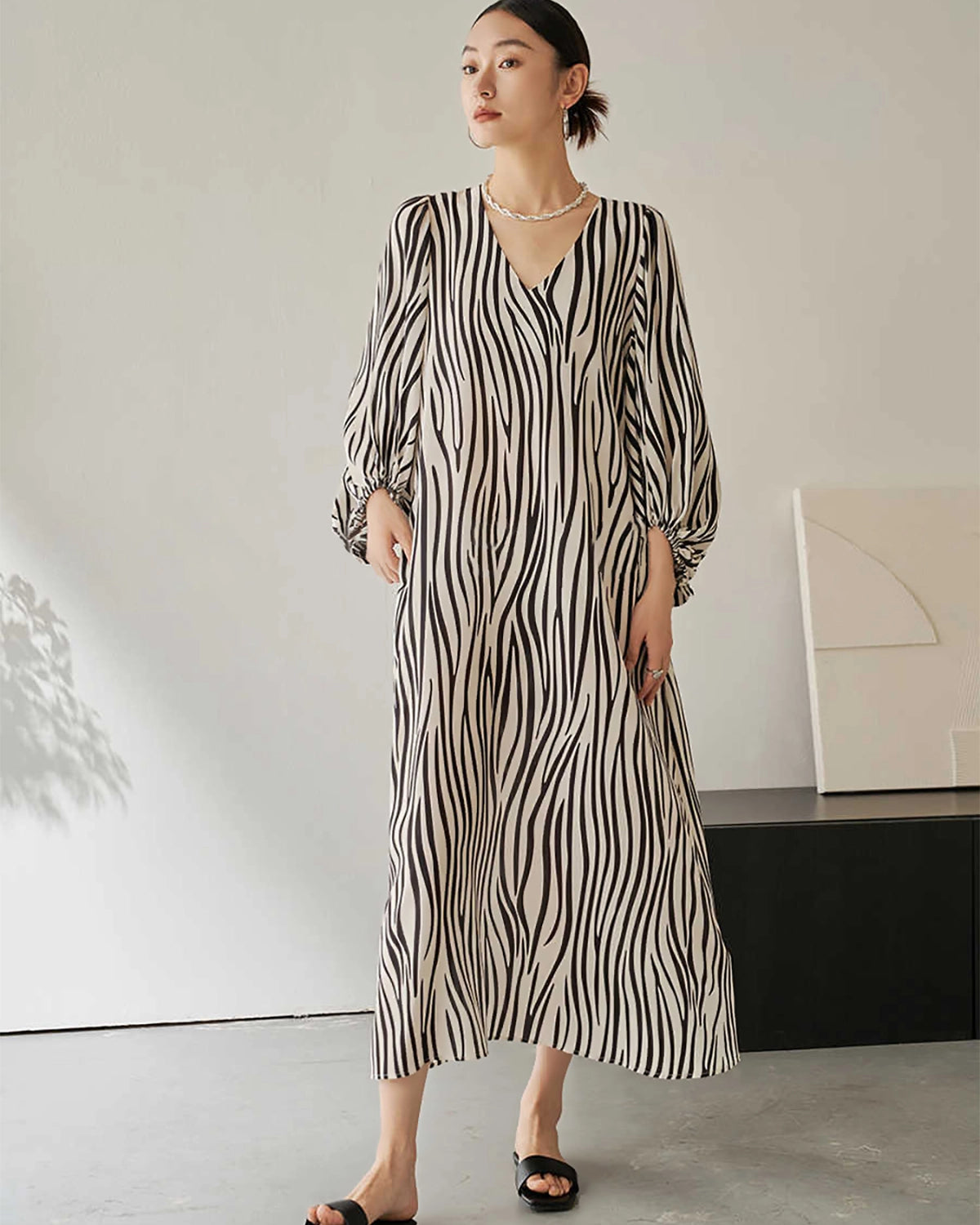 Elegant Loose Zebra Print Silk Dress for Women - Stylish & Comfortable Summer Maxi Dress for Beach, Party & Casual Wear
