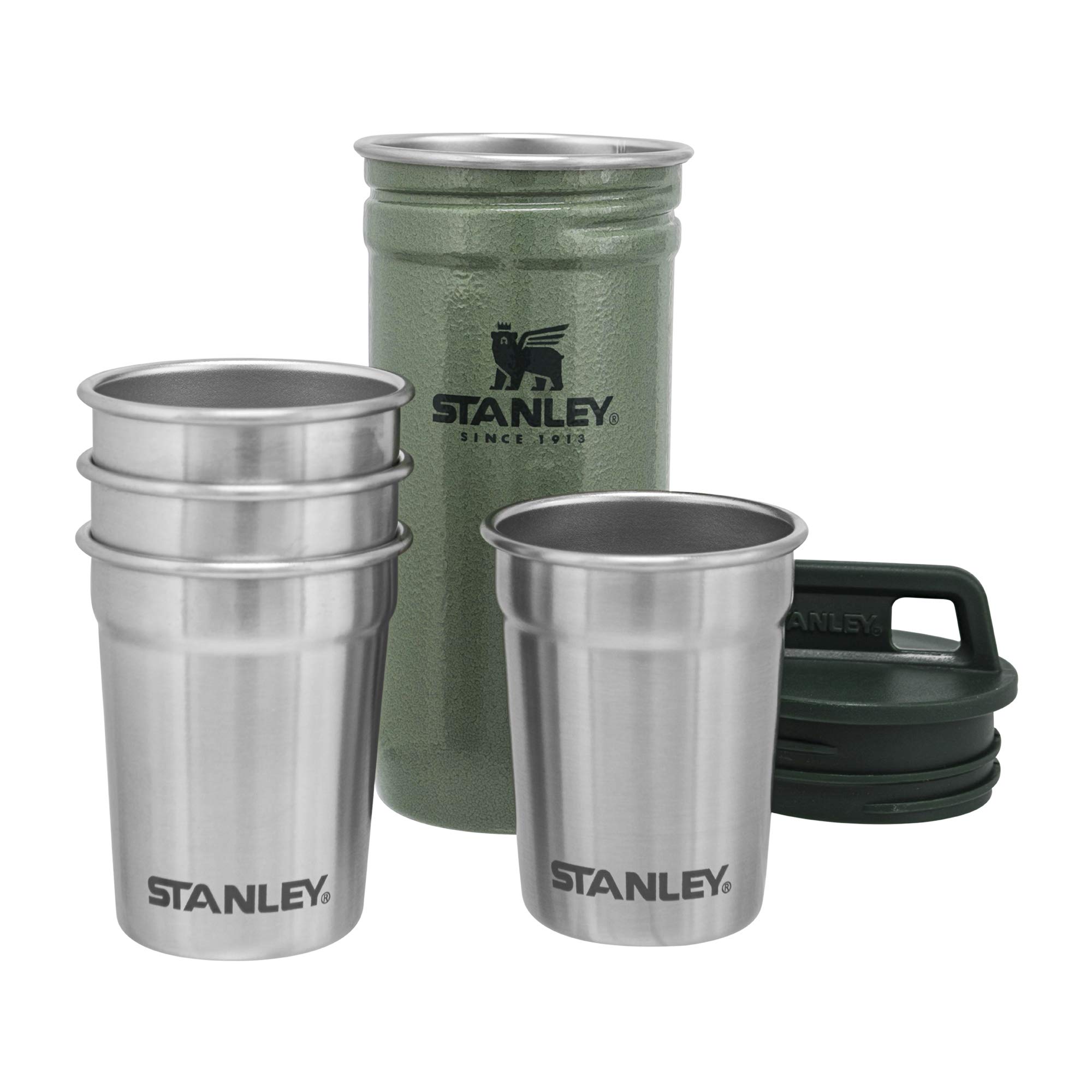 Stanley Adventure Pre-Party Nesting Shot Glass Set - 4 Pack 2oz Stainless Steel Shooters with Travel Case | BPA-Free, Durable & Reusable | Perfect for Camping, Tailgating, Outdoor Adventures & Gifts (Hammertone Green)