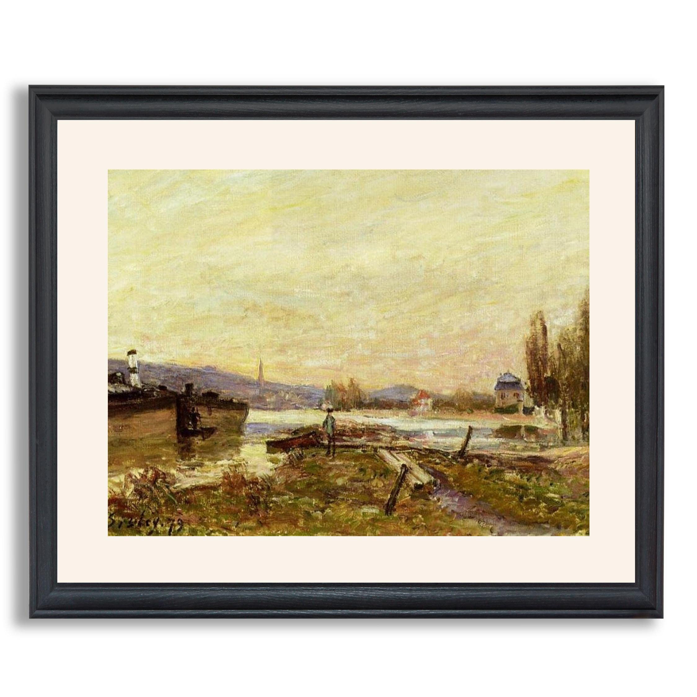 Saint Cloud Banks of The Seine by Alfred Sisley - Framed Canvas Wall Art Print, Fine Art Reproduction Painting in Wood Frame for Home & Office Decor | Living Room, Bedroom, Office Wall Decoration Gift