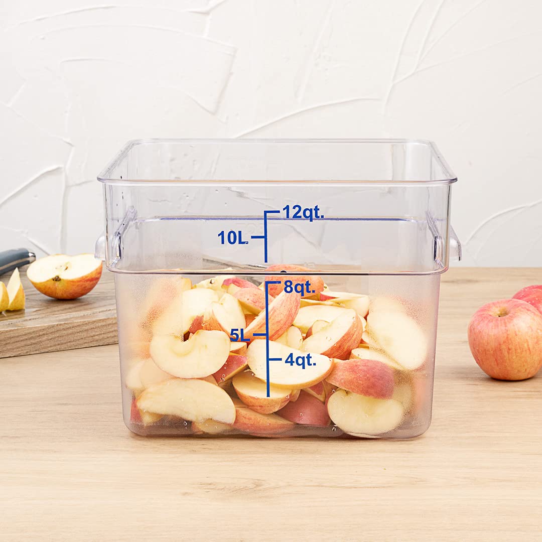 Met Lux 12 Quart Brine Bucket - Square Marinating Container with Volume Markers & Built-In Handle | Clear & Blue Plastic Dough Rising Bucket | Freezer Safe (Lid Sold Separately) | Perfect for Meat Brining, Pickling, Bread Dough Rising & Food Storage