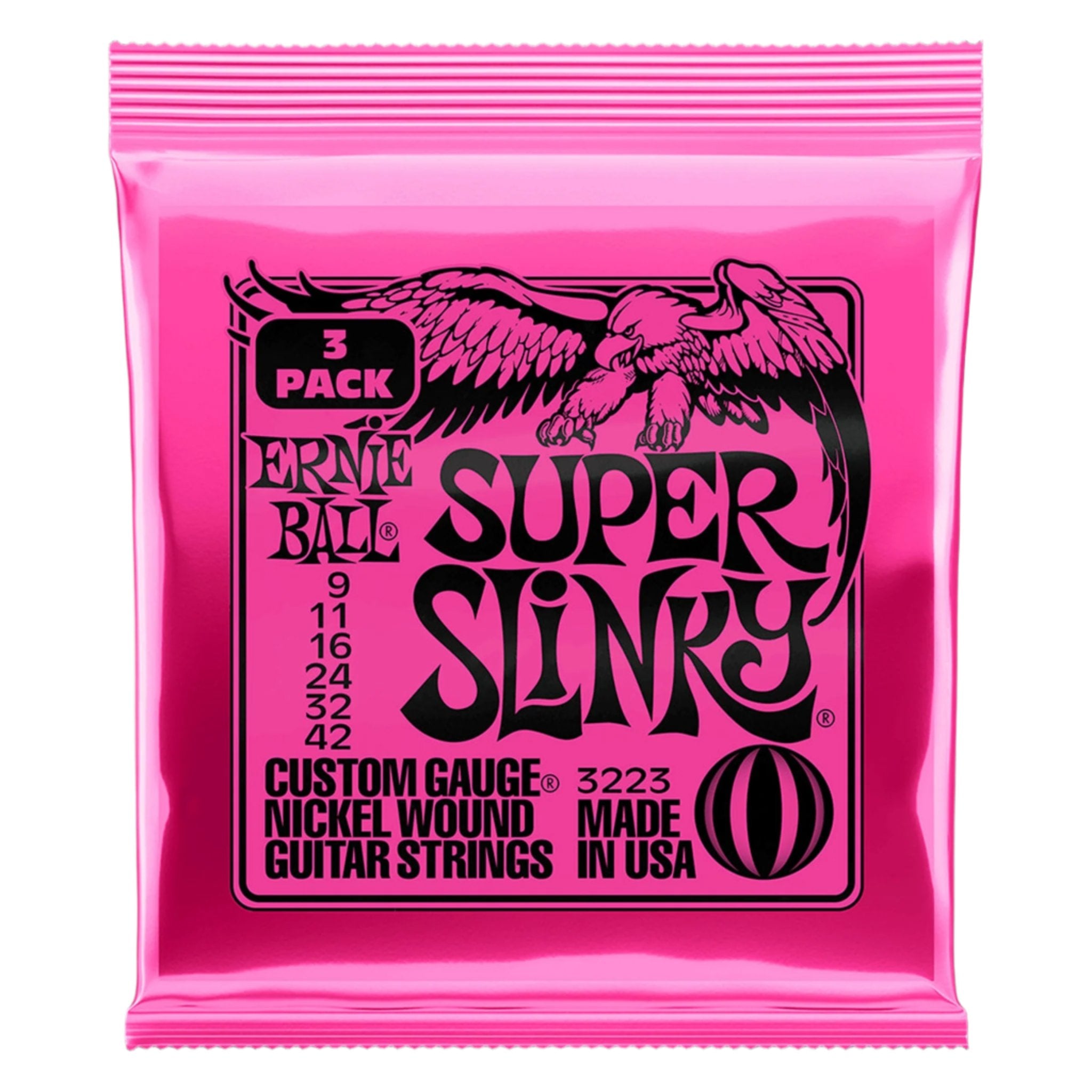 Ernie Ball Super Slinky Electric Guitar Strings 3-Pack (9-42 Gauge) - Perfect for Rock, Blues & Studio Recording